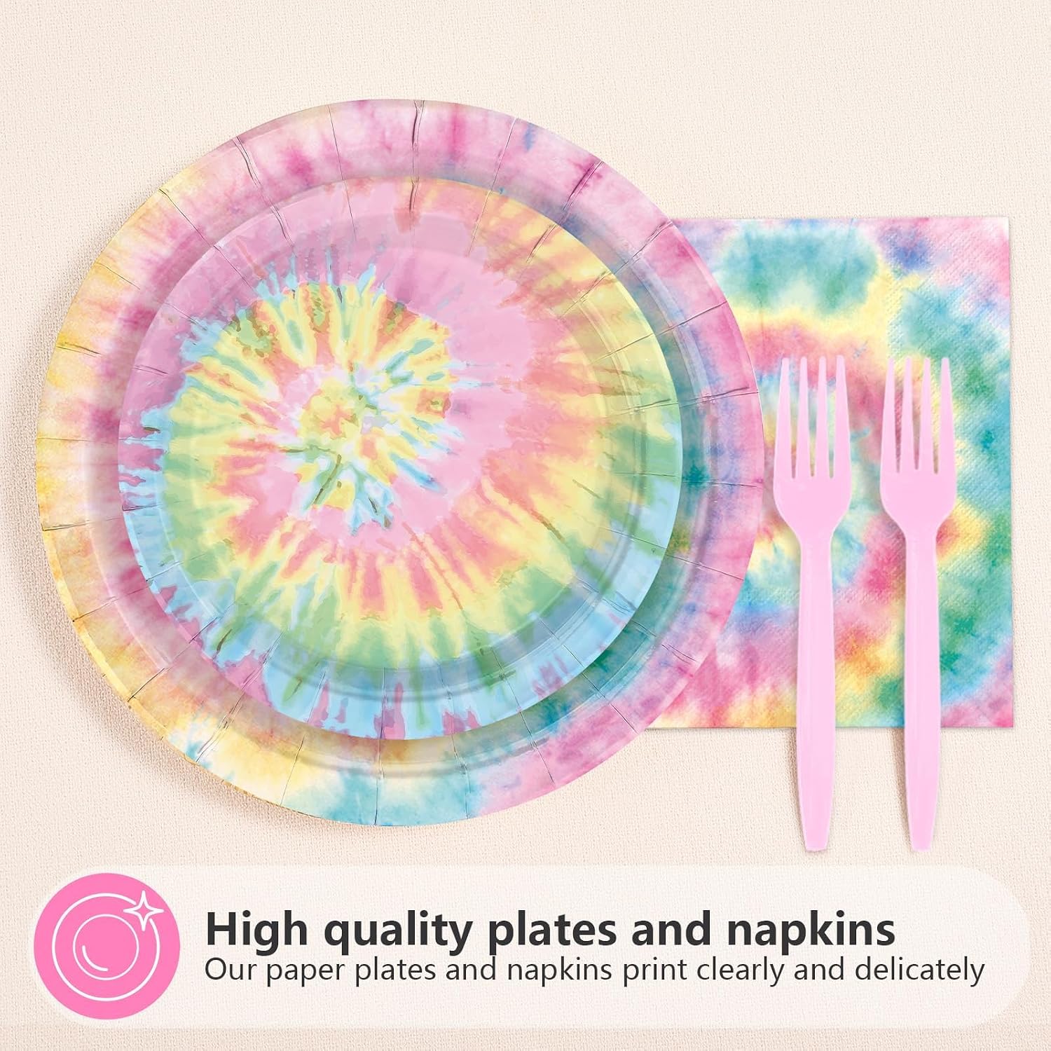 200Pcs Tie Dye Party Decorations Pastel Tie Dye Birthday Paper Plates and Napkins Disposable Colorful Rainbow Tableware Set for Kids Girls Birthday Baby Shower Party Supplies, Serves 50
