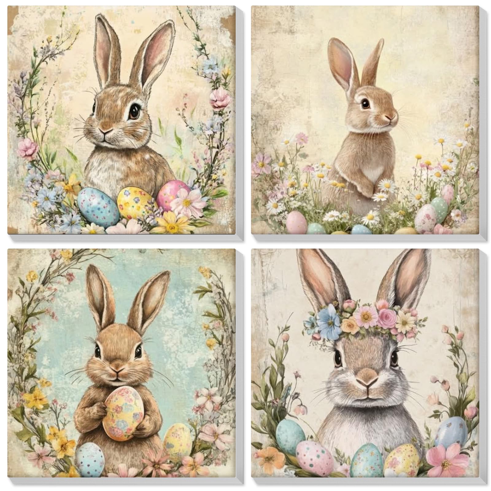 Lxmsja 4 Pack Paint by Numbers Easter for Adults Beginner with Frame, Painting by Numbers Rabbit for Adults on Canvas, DIY Acrylic Bunny Painting Kit Easter Gifts for Home Wall Decor, 8x8inch