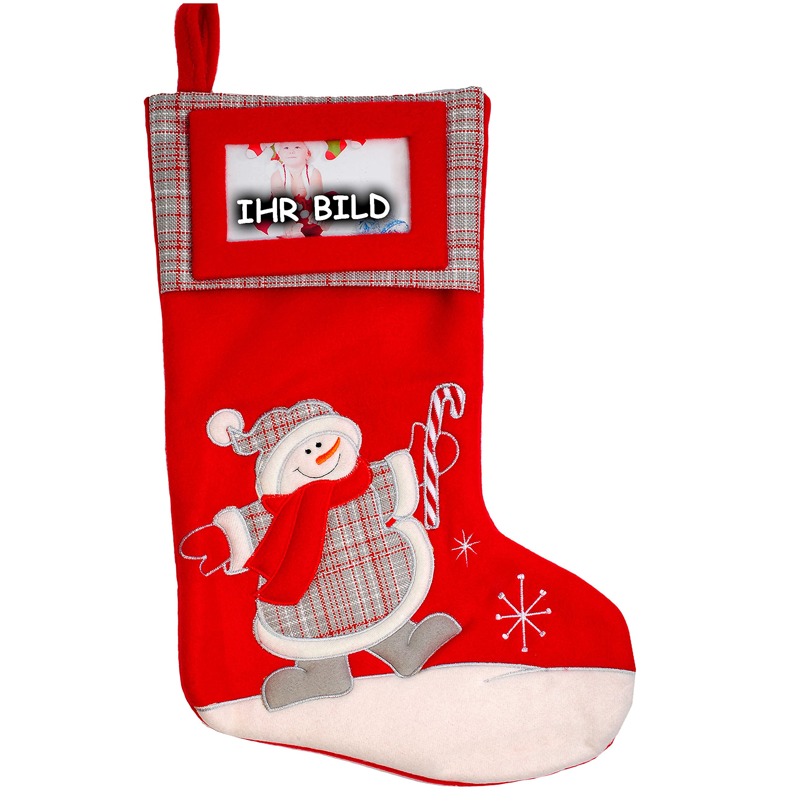 alles-meine.de GmbH 4 Stück 3-D Effekt XL - Weihnachtssocken & Filzstrümpfe - 3-D Effekt - mit austauschbaren Foto - Weihnachtsmotive - 46 cm - Nikolausstiefel - Nikolaus..