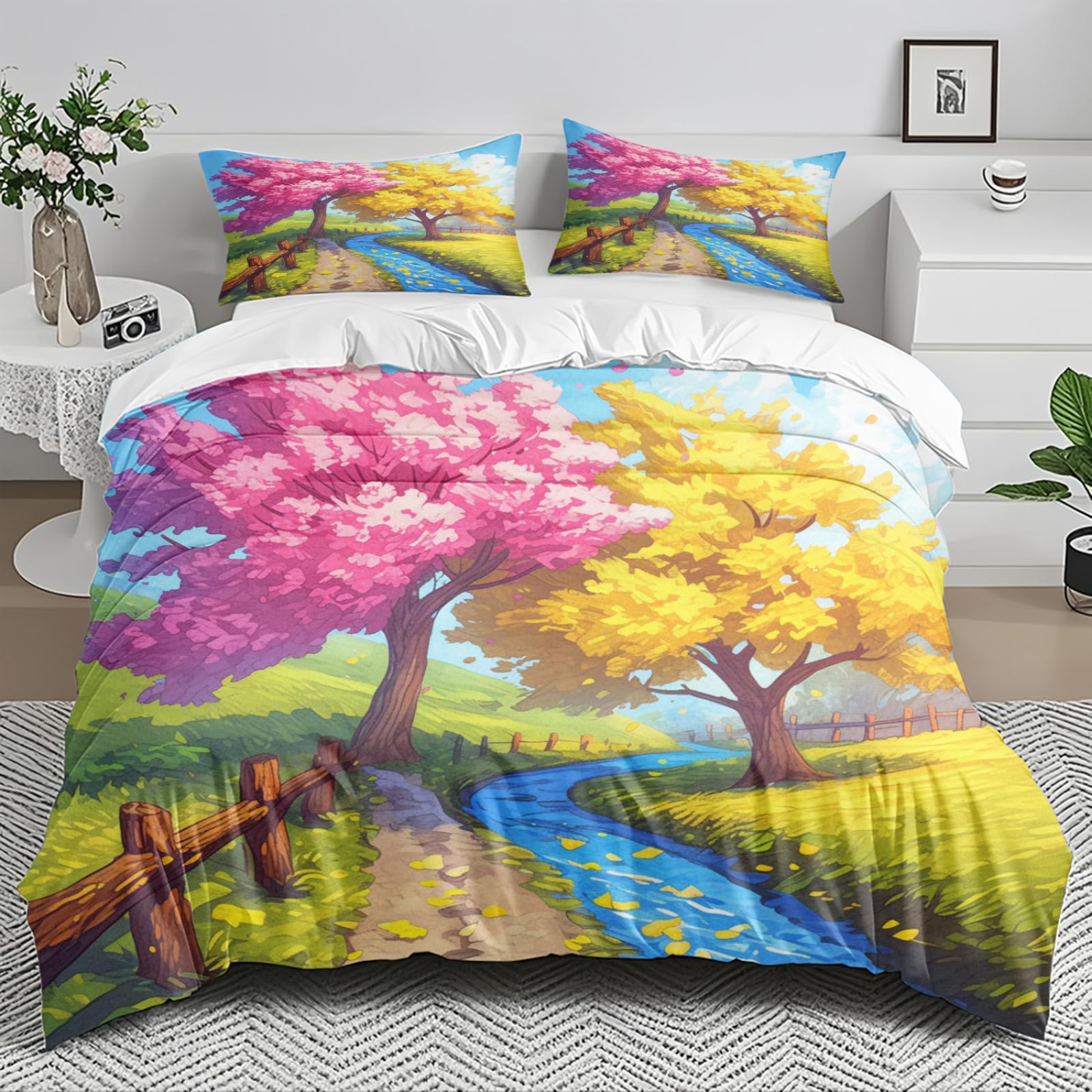 Housse de couette 140x200 doux microfibre respirante durable avec taies d'oreiller 50x75