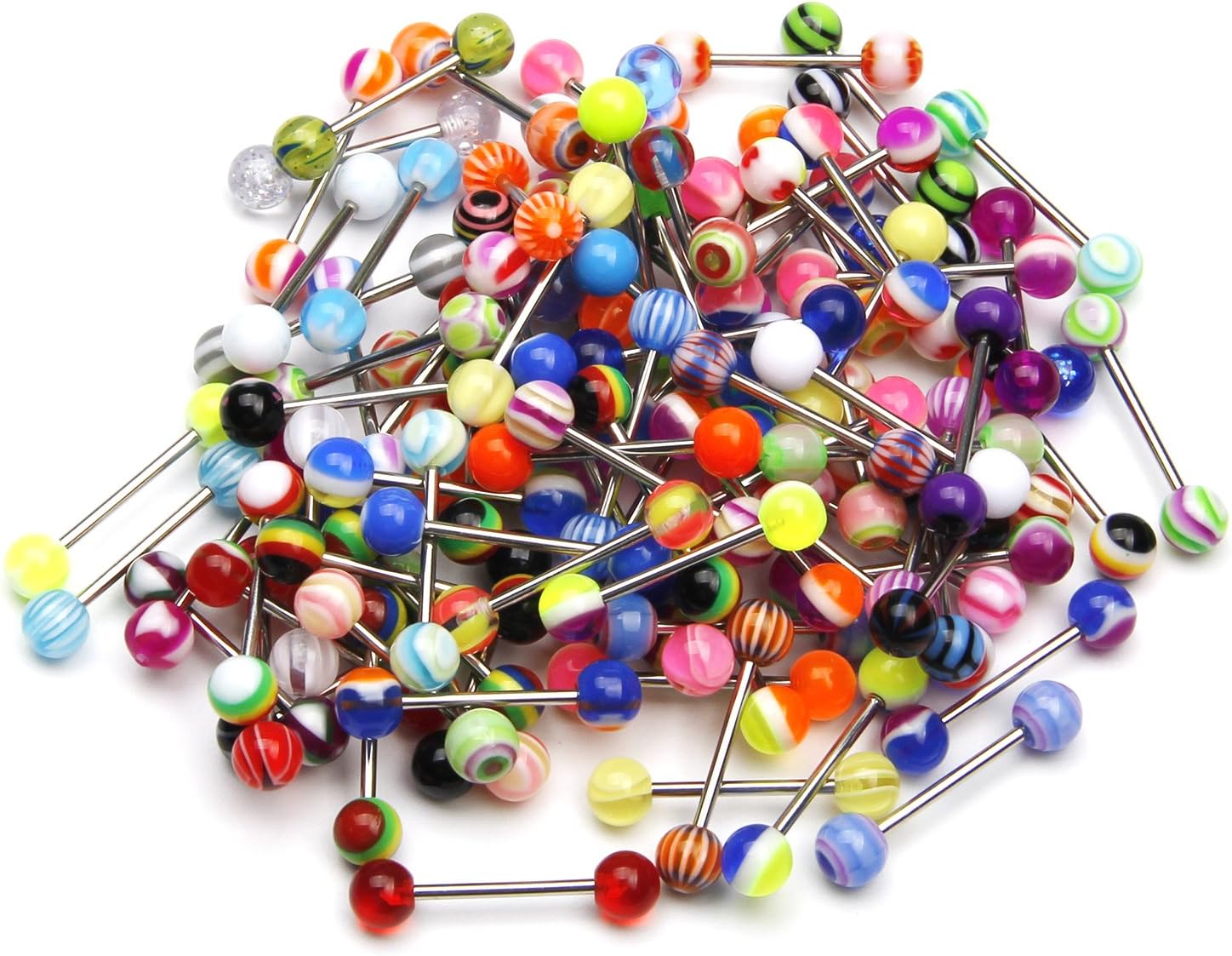 CrazyPiercingWholesale Lot 50Pcs 14g Tongue Rings Barbells Barbell Piercing Jewelry Assorted Colors