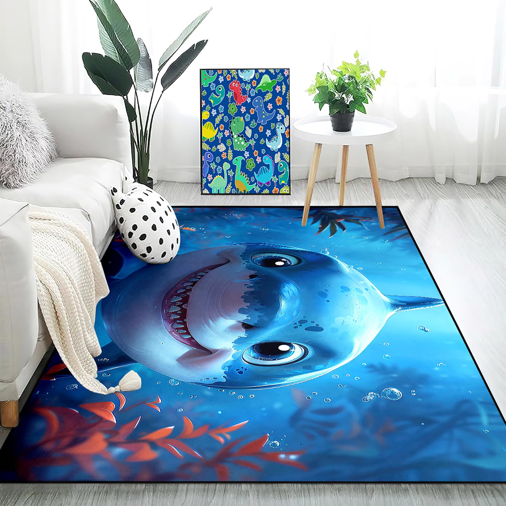CDIWIDH Cute Shark Rug - Shark Area Rug for Kids Room, Cartoon