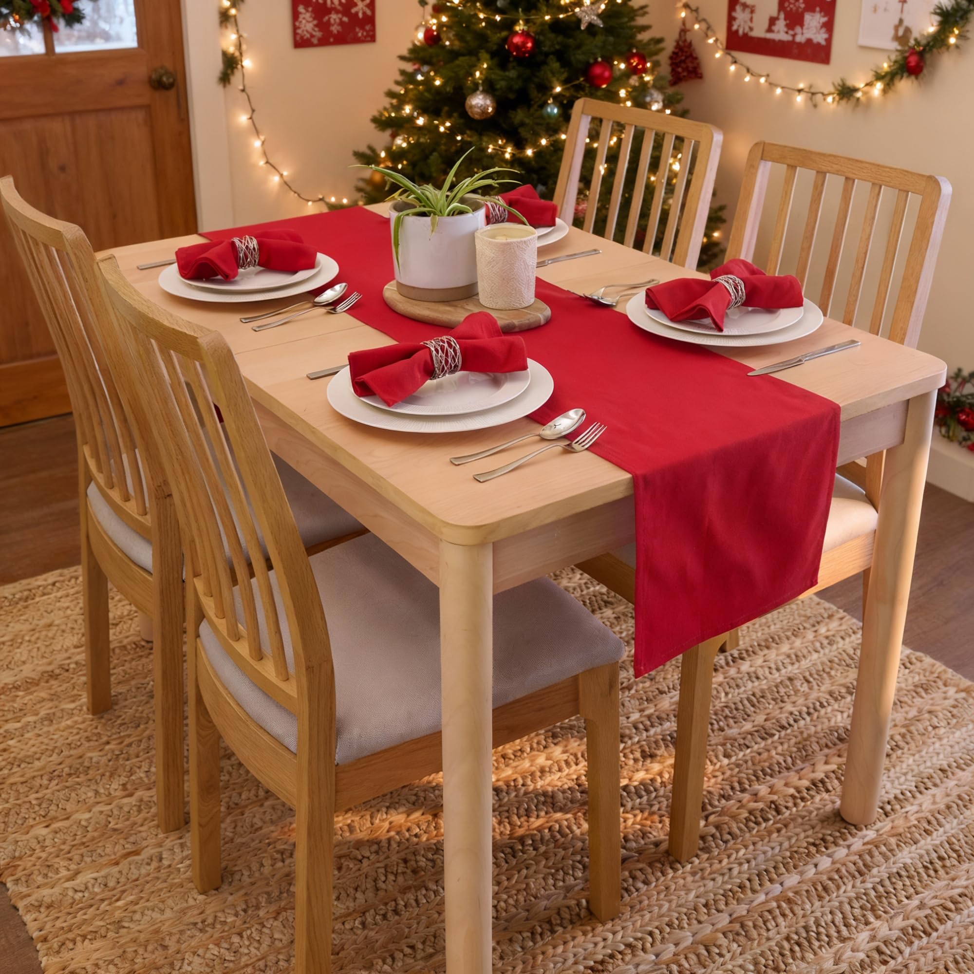 Encasa XO Table Runner 13x72 in Long | Cotton Canvas Fabric | Deep Red Solid Color | for Dining Table Fall Decoration, Holiday & Christmas Festivals - Machine Washable