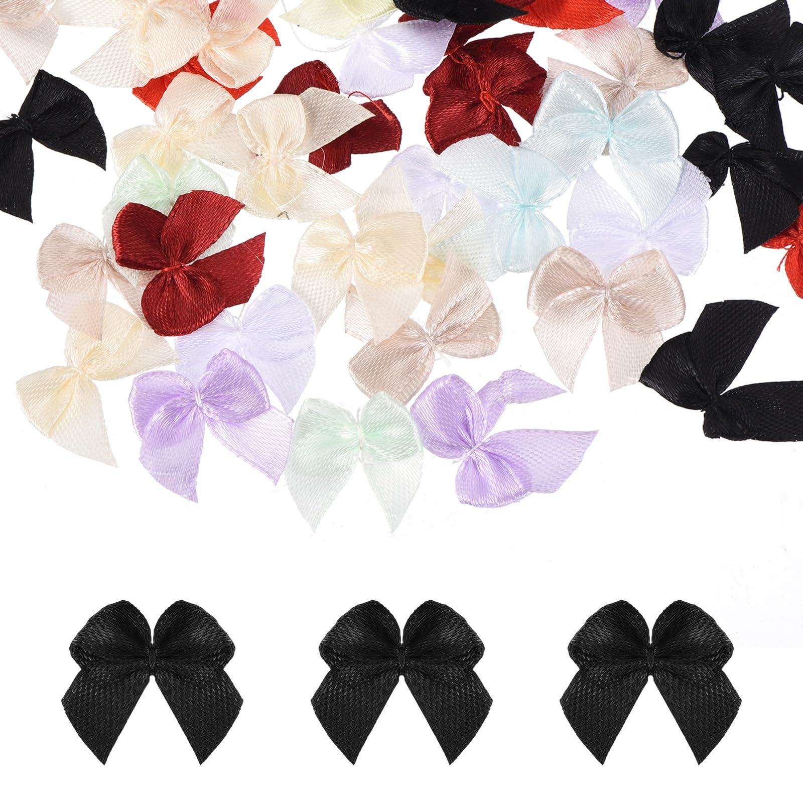sourcing map 50 Pcs Mini Ribbon Bows, 1" Tiny Bows for Crafts Small Bowknot Artificial Applique Embellishment for DIY Craft Sewing Scrapbooking Wedding Party Decoration, Mixed Colors