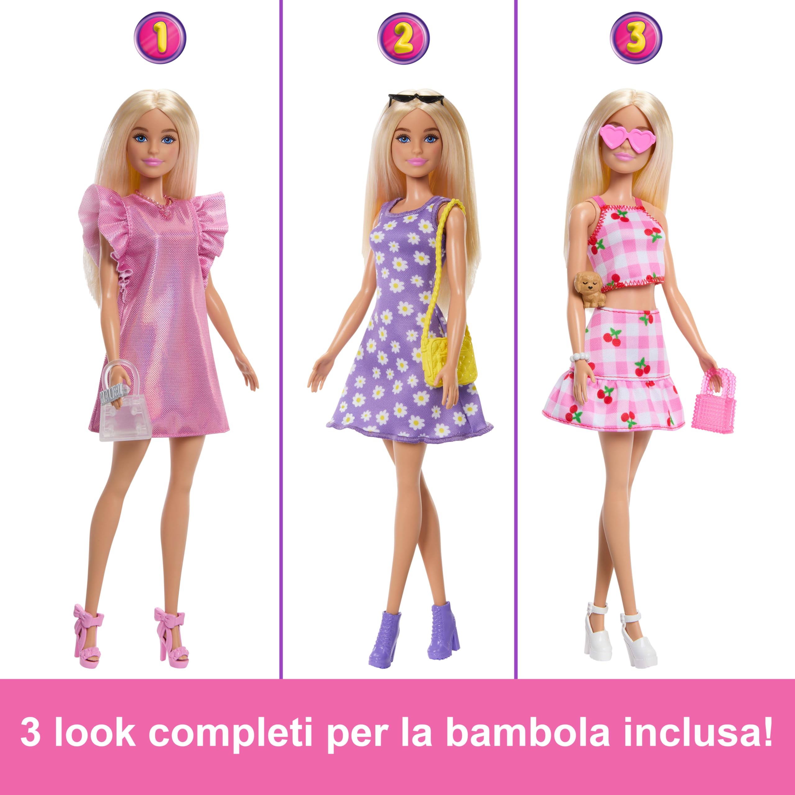Barbie - Armadio dei Sogni, playset con bambola bionda alla moda, armadio largo 90+ cm con 25 vestiti e accessori, 3 look completi inclusi, giocattolo per bambini, 3+ anni, HXD58