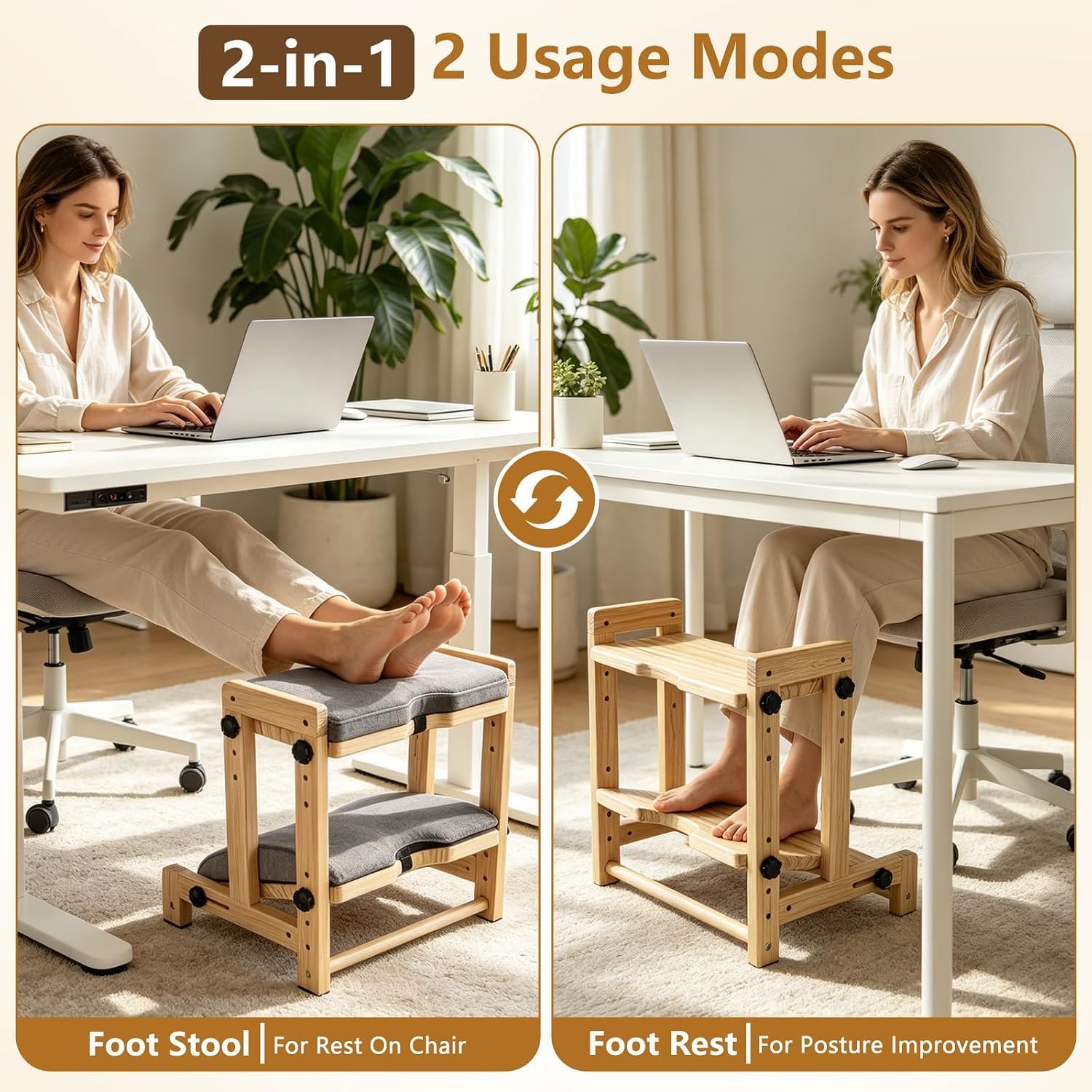 Poggiapiedi da Scrivania Doppio Strato con Cuscinetto Rimovibile, 4 Livelli | Poggia Piedi per Scrivania Regolabile con Base Antiscivolo, Schiuma Ergonomica per Ufficio e Casa, 40x30x40 cm