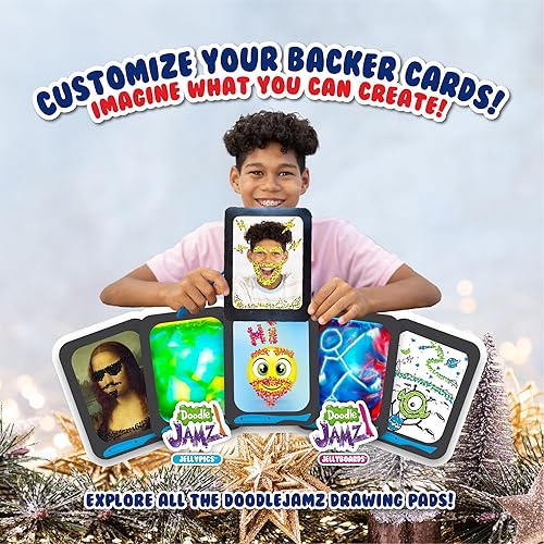 Miniatura 6 de Sky Castle DoodleJamz JellyPics, almohadilla de dibujo sensorial de temporada, tarjeta de respaldo de doble cara con Papá Noel y muñeco de nieve,