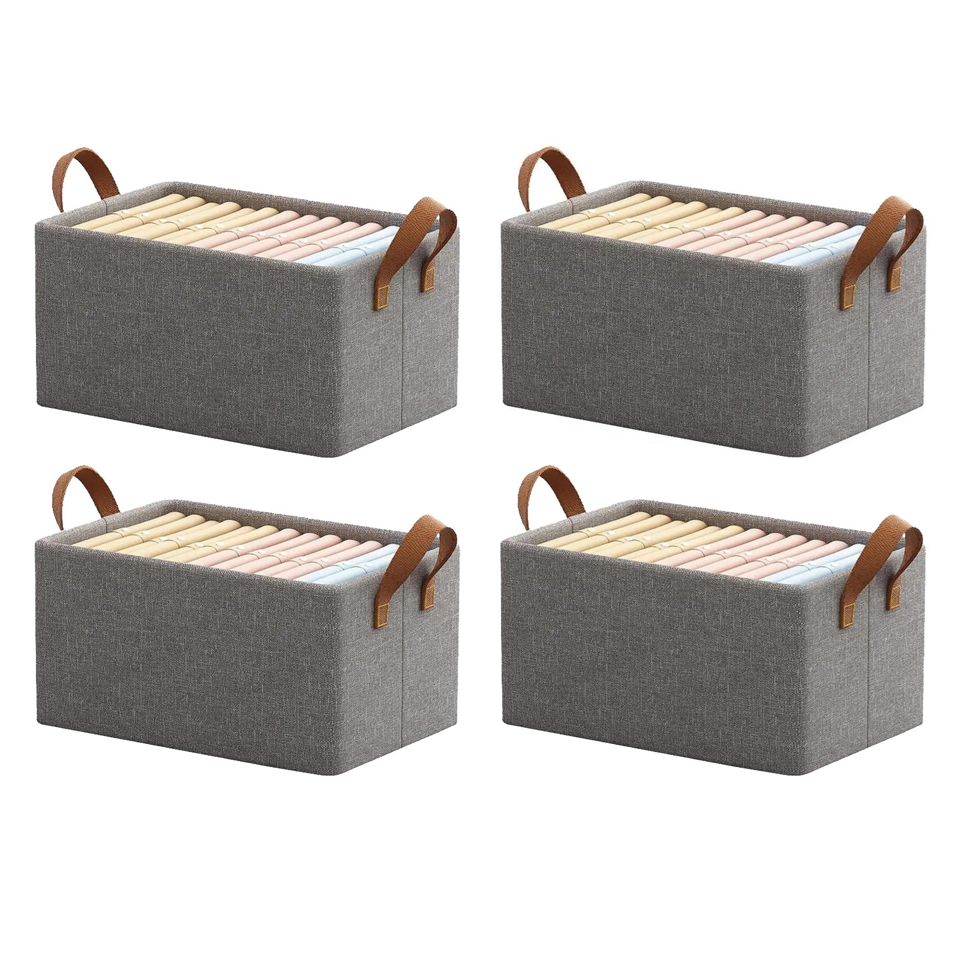 NYALKARAN Foldable Wardrobe Organizer for Clothes Toys and Books Smart Space-Saving Storage Box for Efficient Organization Ideal for Closets (Pack of 4, Grey)