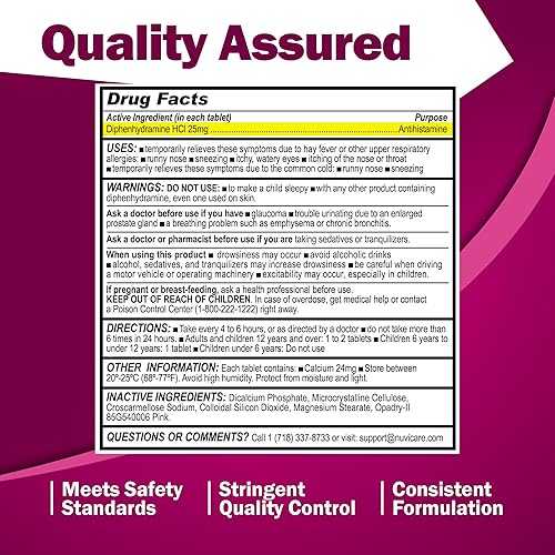 Miniatura 8 de Tabletas para aliviar la alergia  Tabletas antihistamínicas de difenhidramina de 25 mg para secreción nasal, estornudos, picazón en los ojos y
