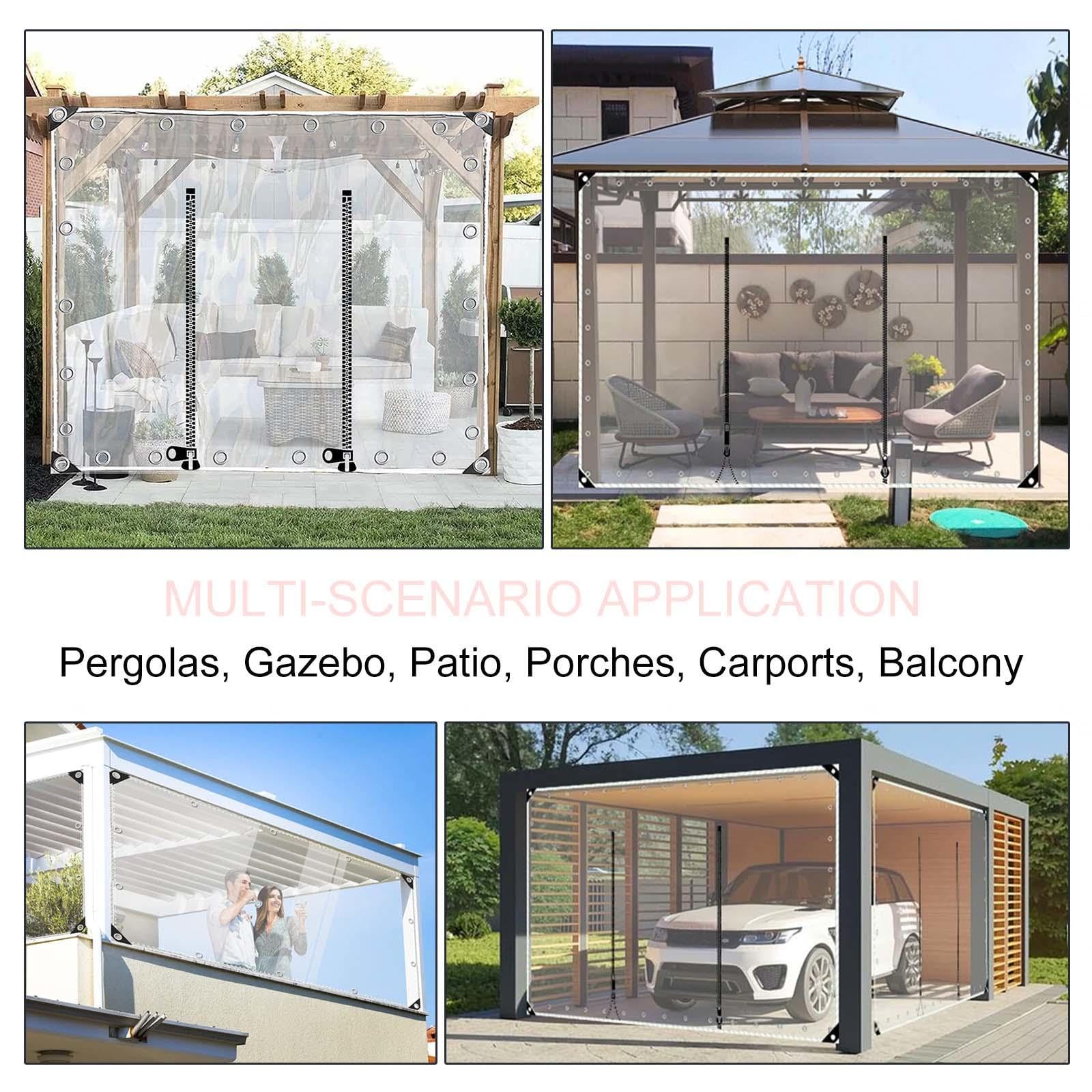 Transparente Planenvorhänge für den Außenbereich, wasserdichte transparente Seitenteile für Pergola-Pavillon-Planen mit Reißverschlüssen, strapazierfähige wetterfeste Trennvorhänge aus PVC m