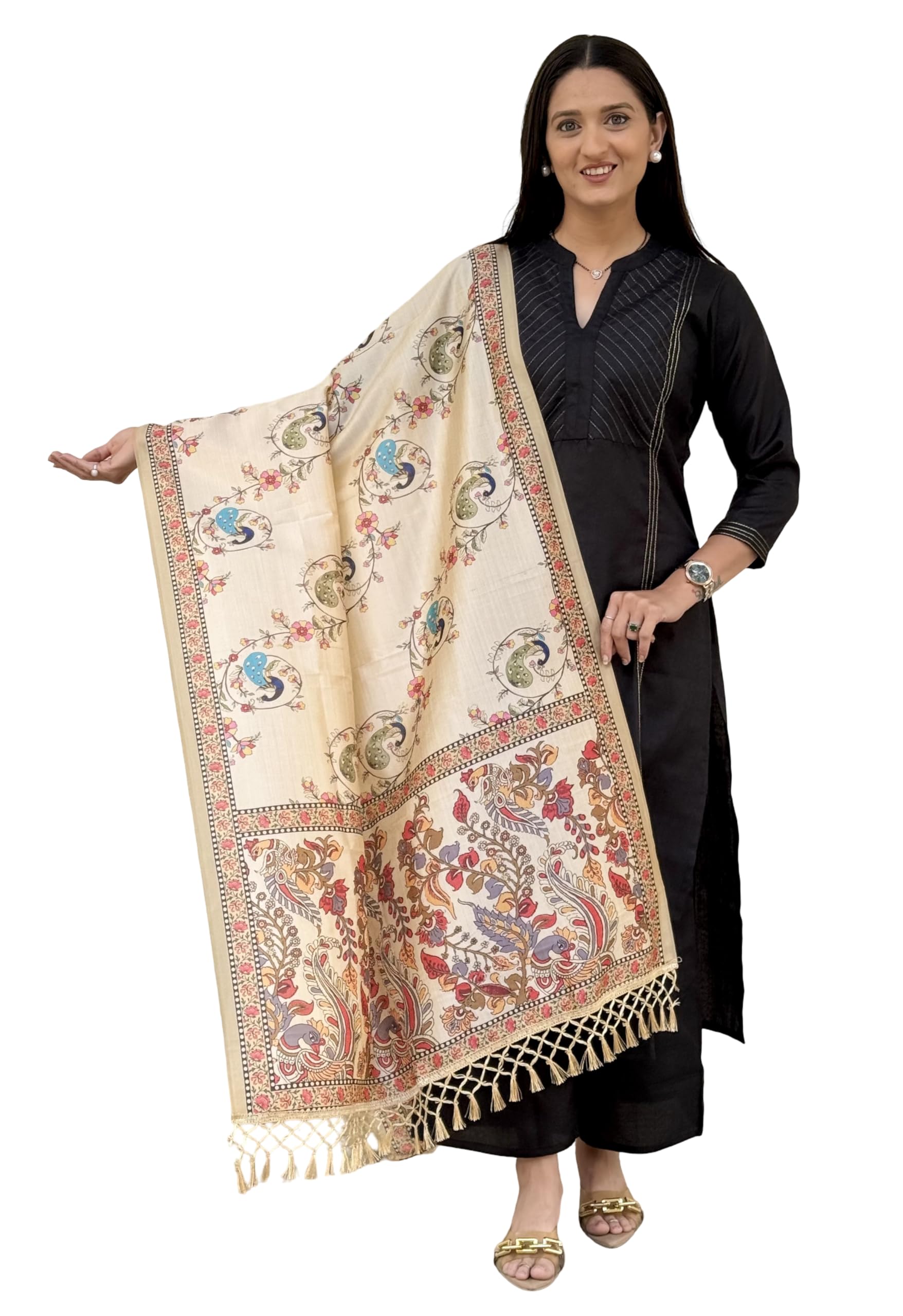 Ethnic Printed Dupatta with Tassels – Traditional Floral & Paisley Design-image-24