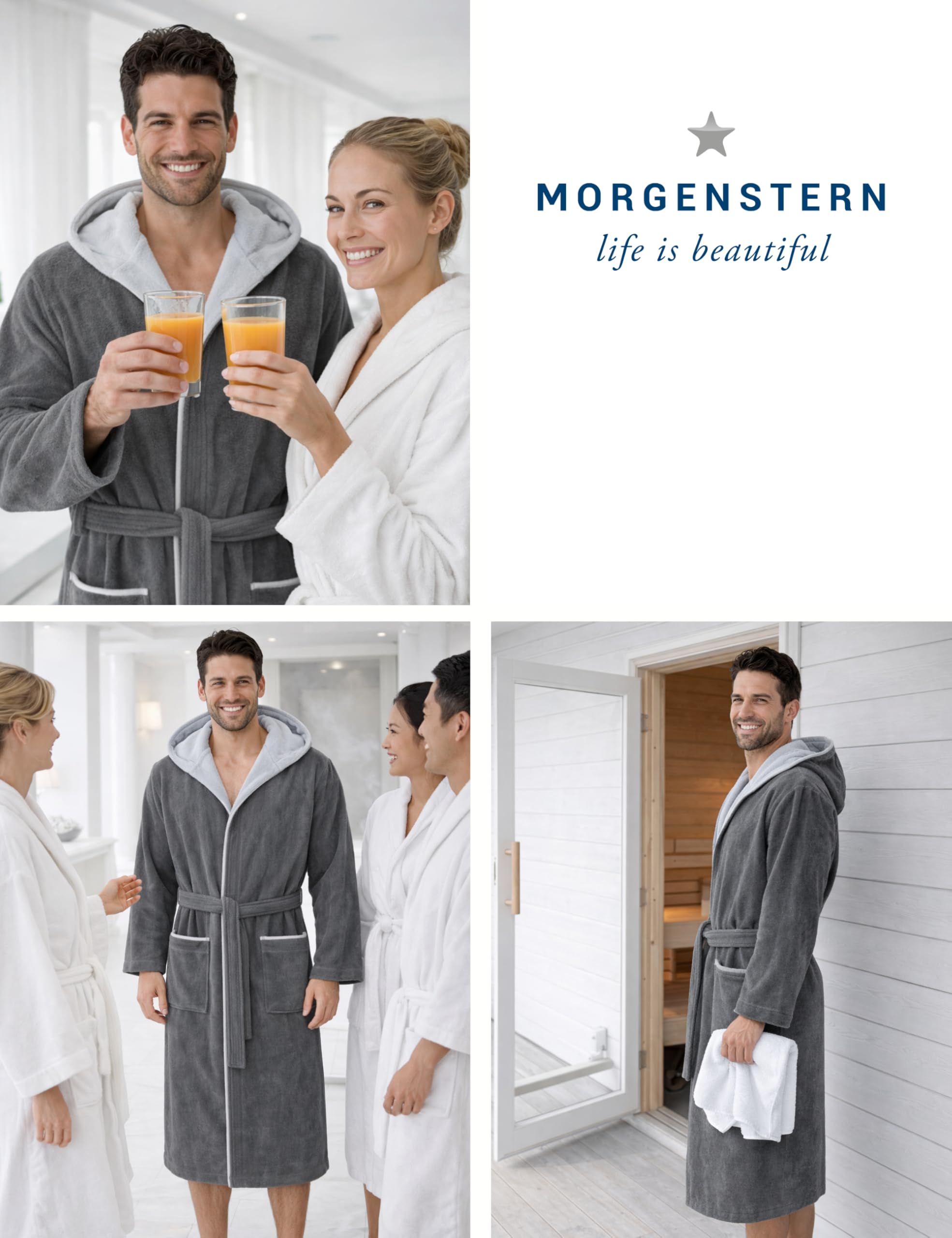 Morgenstern Bademantel Herren Frottee Baumwolle Kapuze Finn | 100% Baumwolle, weicher Frottee, Kapuze, Taschen und Bindegürtel – geprüft auf Schadstoffe, ideal für Sauna und Zuhause