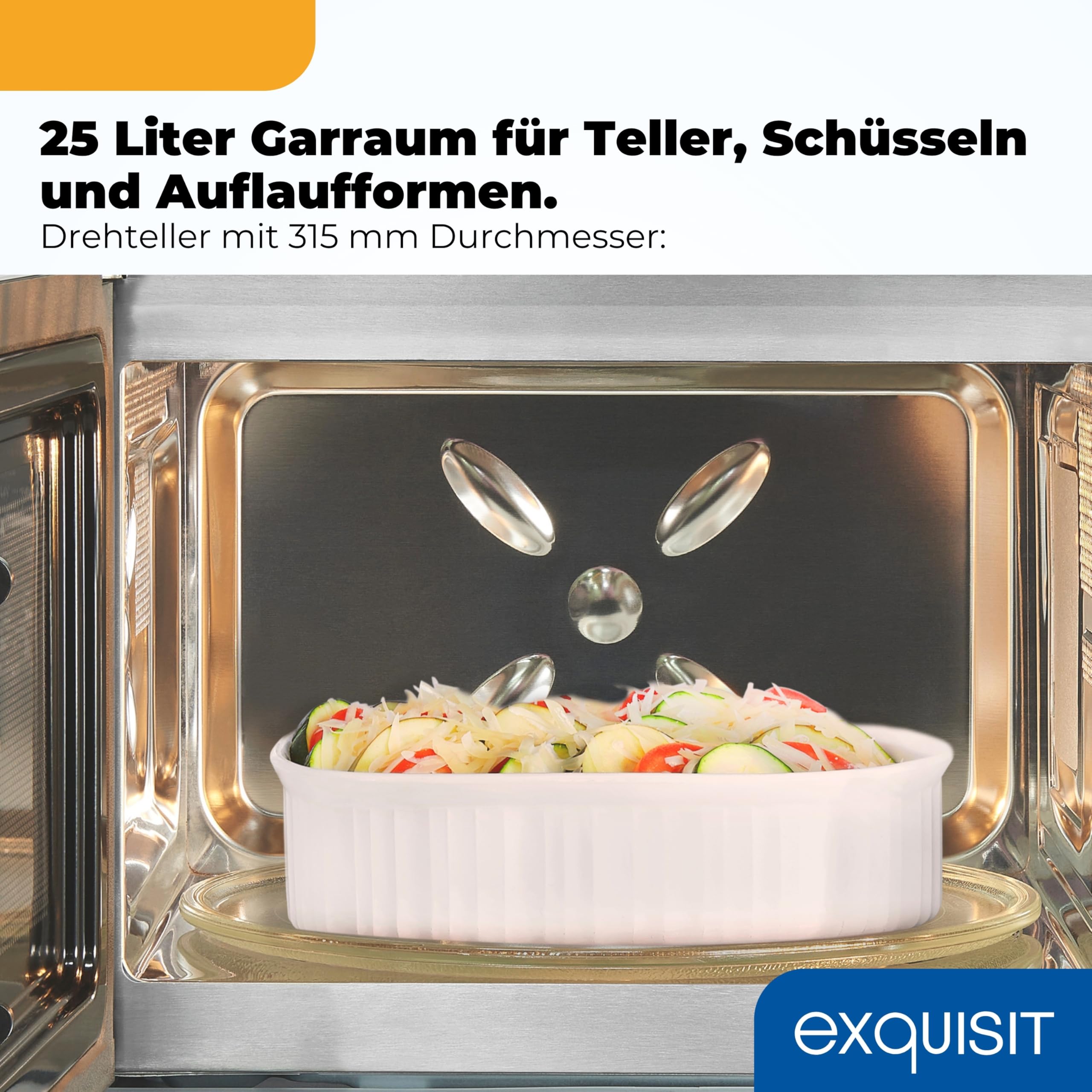 Exquisit Einbaumikrowelle mit Grill, 25 l, 900 W, weiß | Kombination aus Mikrowelle und 1200-W-Grill – 8 Automatikprogramme, Kindersicherung, 9 Leistungsstufen