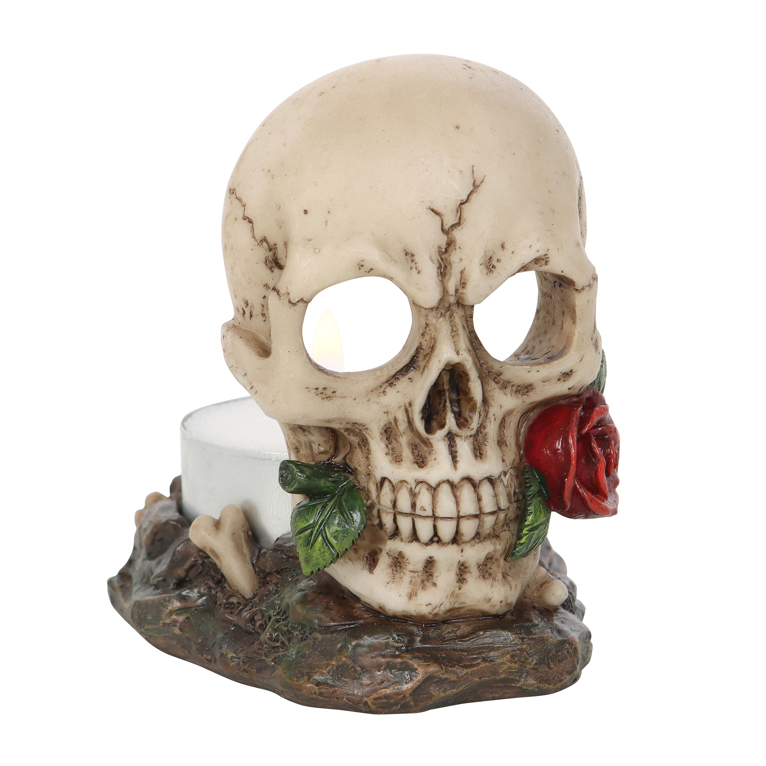 Gothic Halloween Skull Rose Tealight Holder - Haunting Table Decor & Spooky Party Centerpiece
