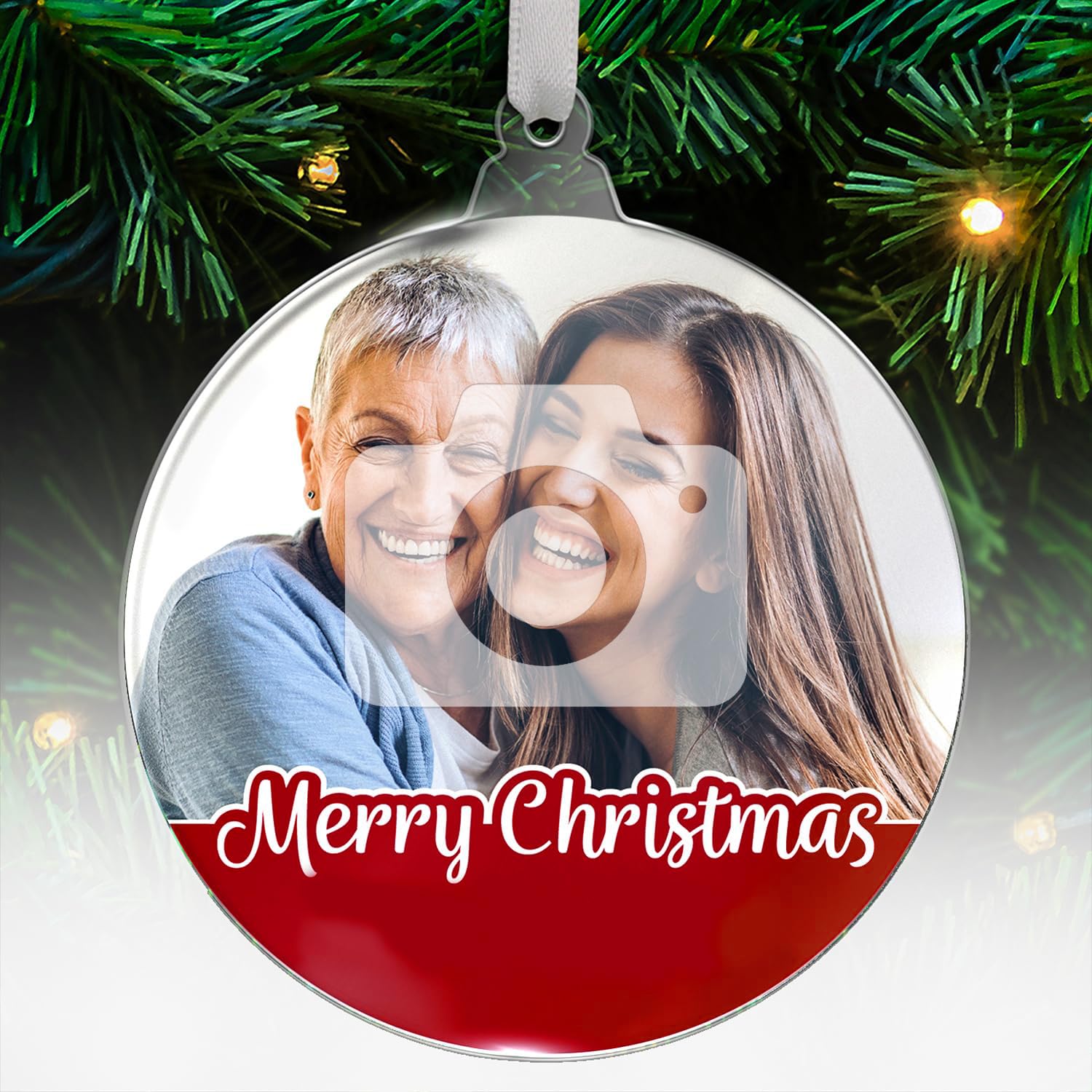1 Personalised Customised Merry Christmas Xmas Festive Upload Your Own Photo Image Colour Choice Picture Acrylic Bauble Tree Gift Decoration Present 80mm PTS Personalised