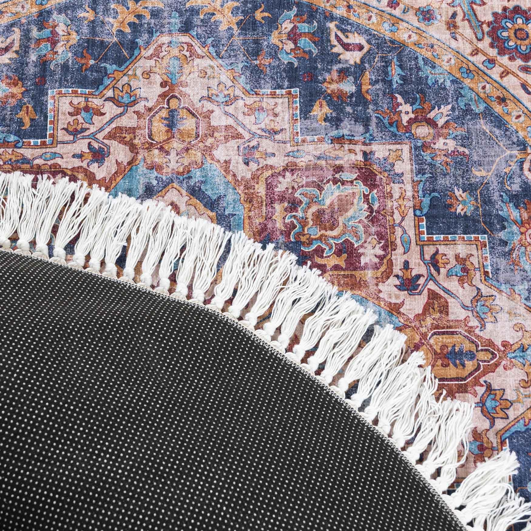 Mazovia Teppich Wohnzimmer Ø200cm Rund Rot Blau Vintage Traditionell