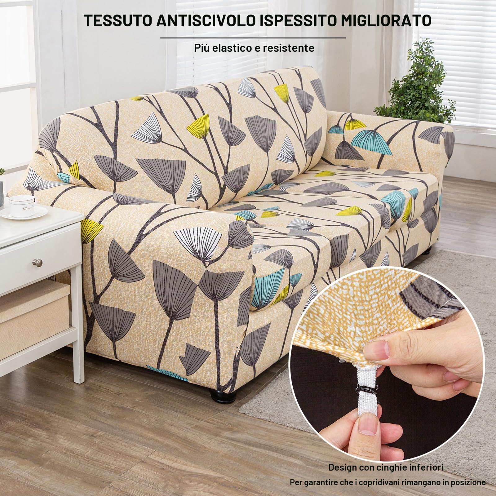 Copridivano Elasticizzato, Copri Divano 1/2/3 Posti con Cuscini Separati, Antigraffio Gatto, Antimacchia Lavabile Antiscivolo