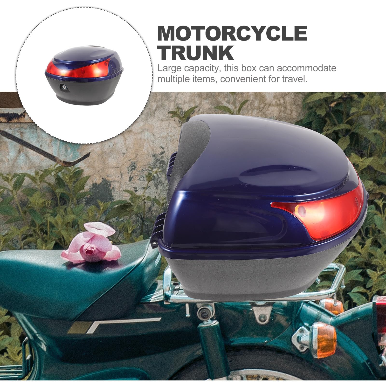 Coffre Arrière pour Scooter Électrique Bleu Boîte de Rangement Verrouillable en Plastique Résistant Top Case Moto 30L Étanche pour Transport Sécurisé et Usage Quotidien