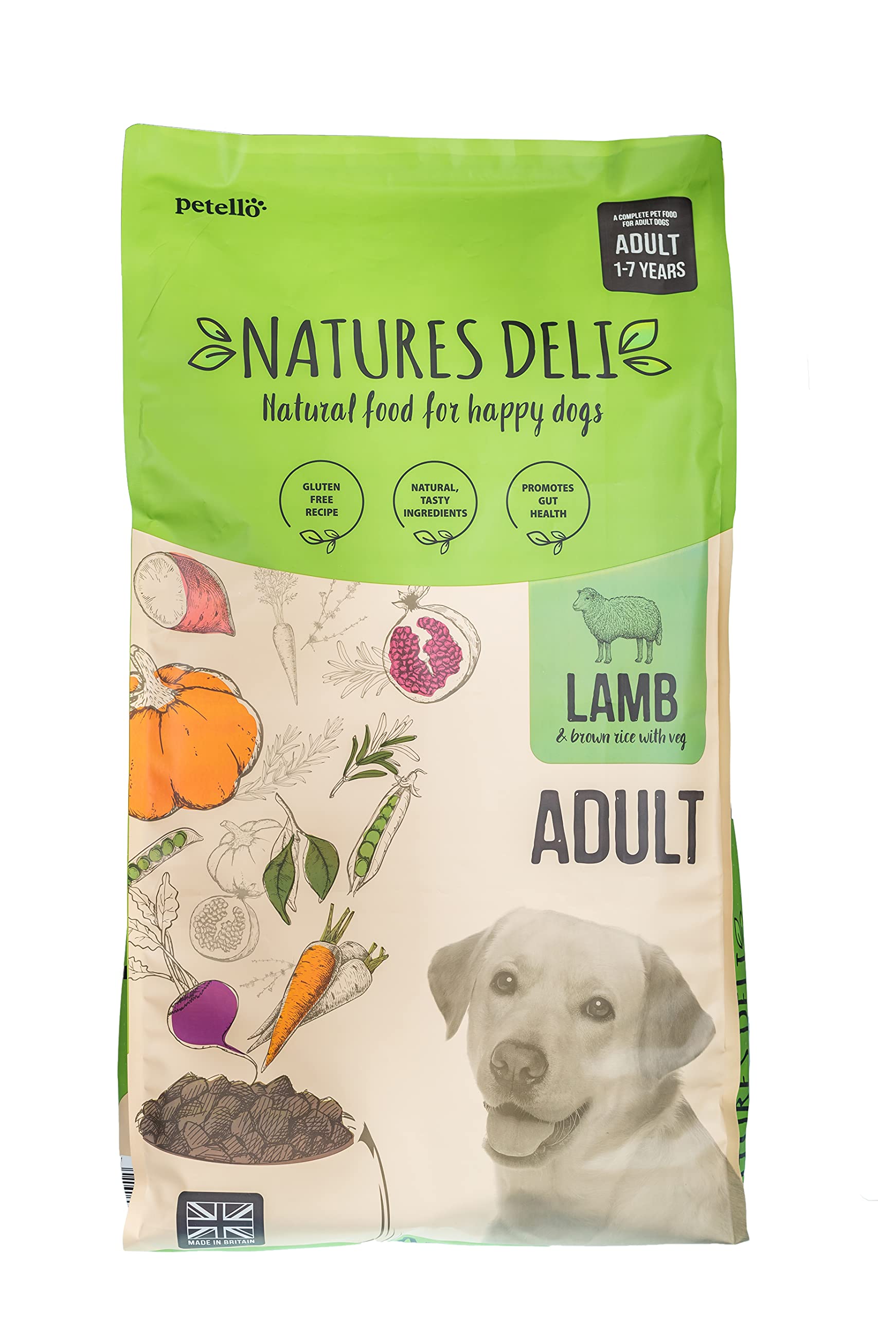 Natures Deli Dry Dog Food for Adult Dogs, Natural Complete Hypoallergenic Food for Dogs, Suitable for All Breeds, Lamb and Rice - 12 kg