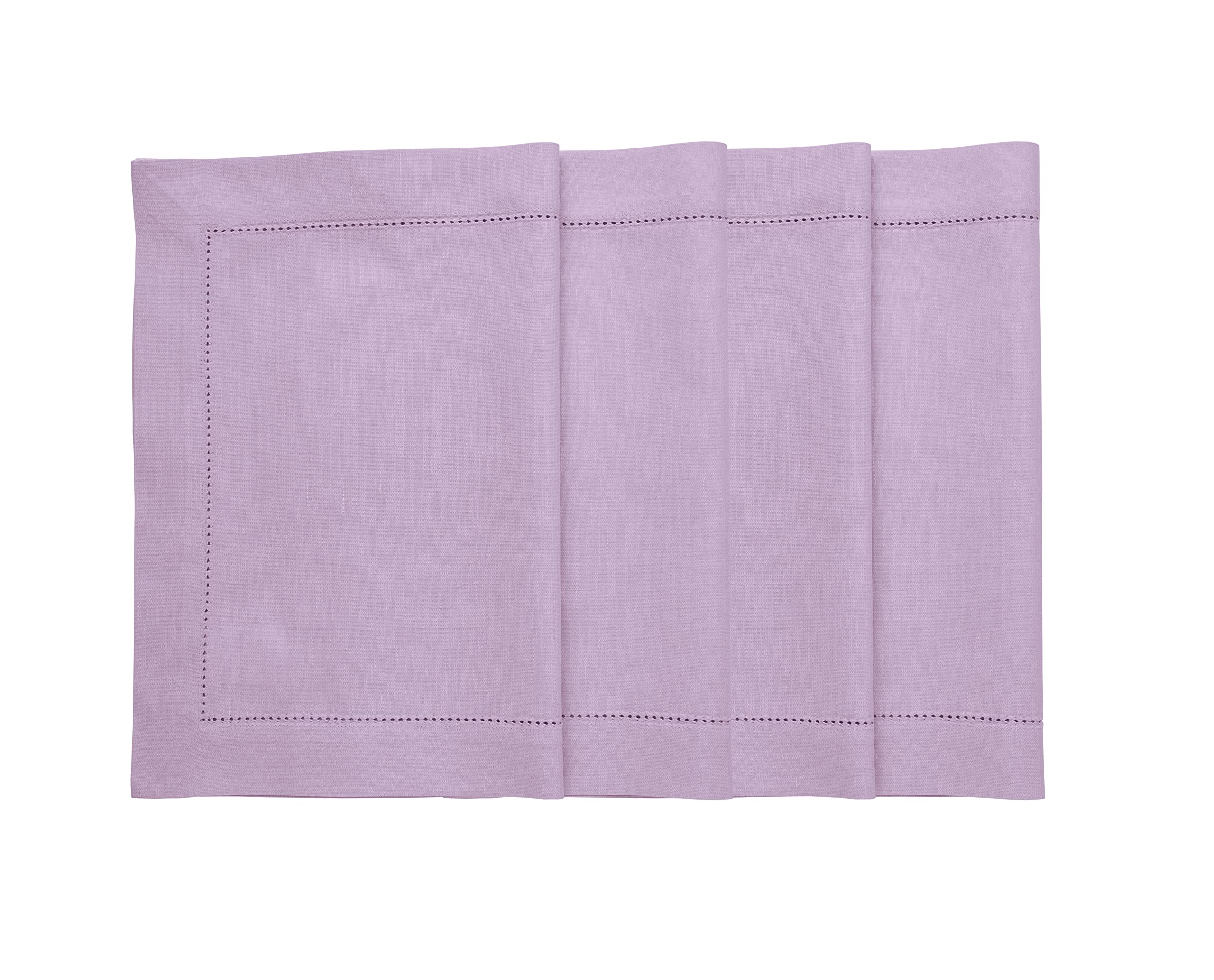 Solino Home Cotton Linen Placemats 14 x 19 Inch – Set of 4 Hemstitch Placemats Lavender Ice – Machine Washable Placemats for Summer, Wedding, Party – Handcrafted from Natural Fabric