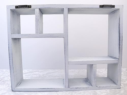 Miniatura 10 de Shelf & Stone - Mini estante de exhibición de fósiles y cristal (gris) - Estante rústico montado en la pared para decoración de granja para fósiles,