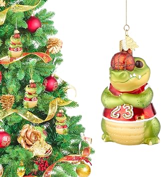 Christmas Ornaments,Glass Crocodile Ornament,Christmas Tree Decoration | Crocodile Basketball Collection Figurine,Hand-Blown Glass Hanging Ornament for Animal Lovers Holiday Party Home Gift