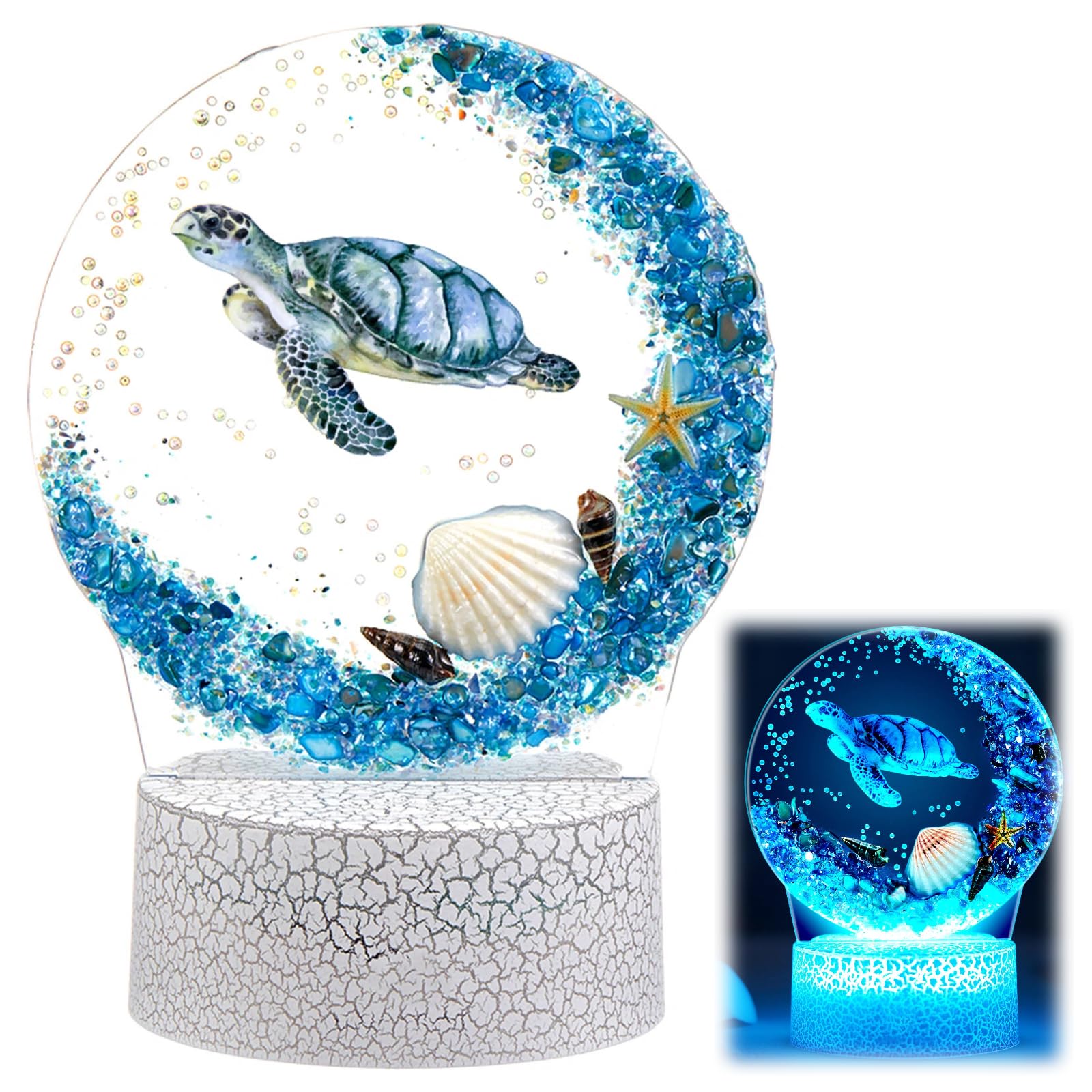 Baquler Ocean Sea Turtle Night Light LED Desk Lamp 16 Color Change Acrylic Sleep Night Light with Remote Beach Vintage Ocean Lamps for Home Bedroom