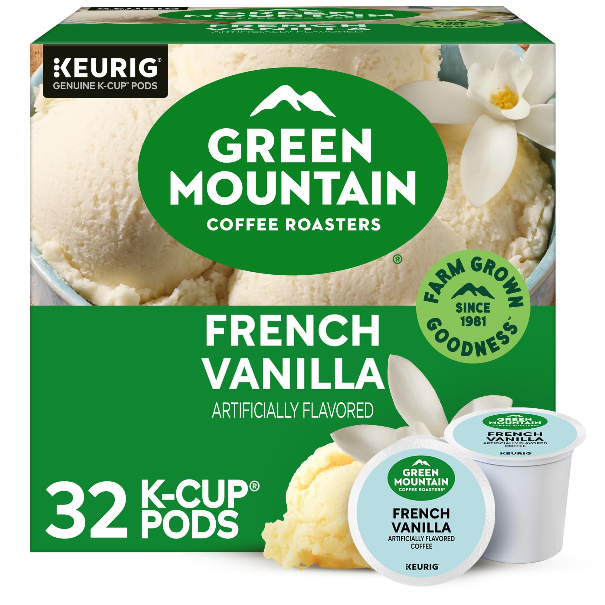 Green Mountain Coffee Roasters French Vanilla Coffee, Keurig Single-Serve K-Cup pods, Light Roast, 32 Count
