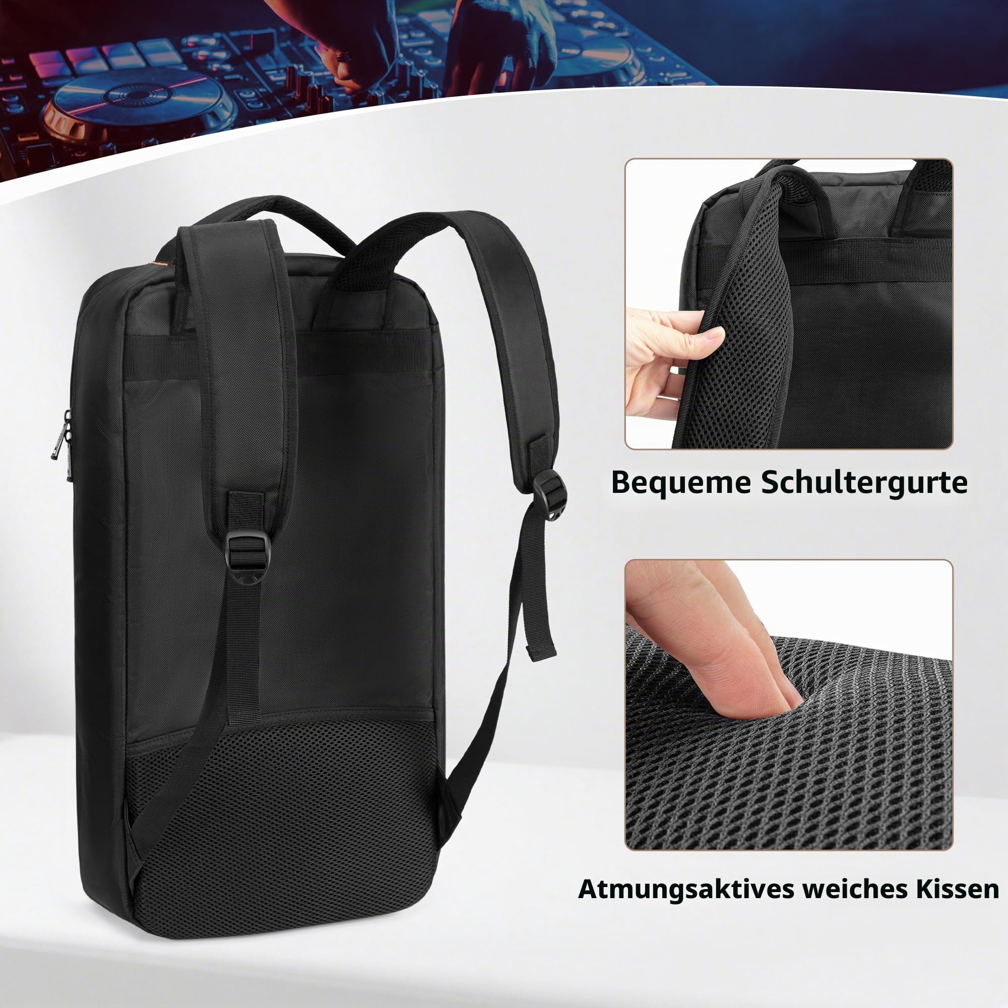 Rexmica Gepolsterter DJ Controller Rucksack, Kompatibel mit DDJ 400/DDJ-SB2/DDJ-SB3/DDJ-REV1/DDJ-FLX4, Aufbewahrungstasche mit Laptopfach für DJ Controller, DJ-Equipment, DJ-Mixer und Kabel