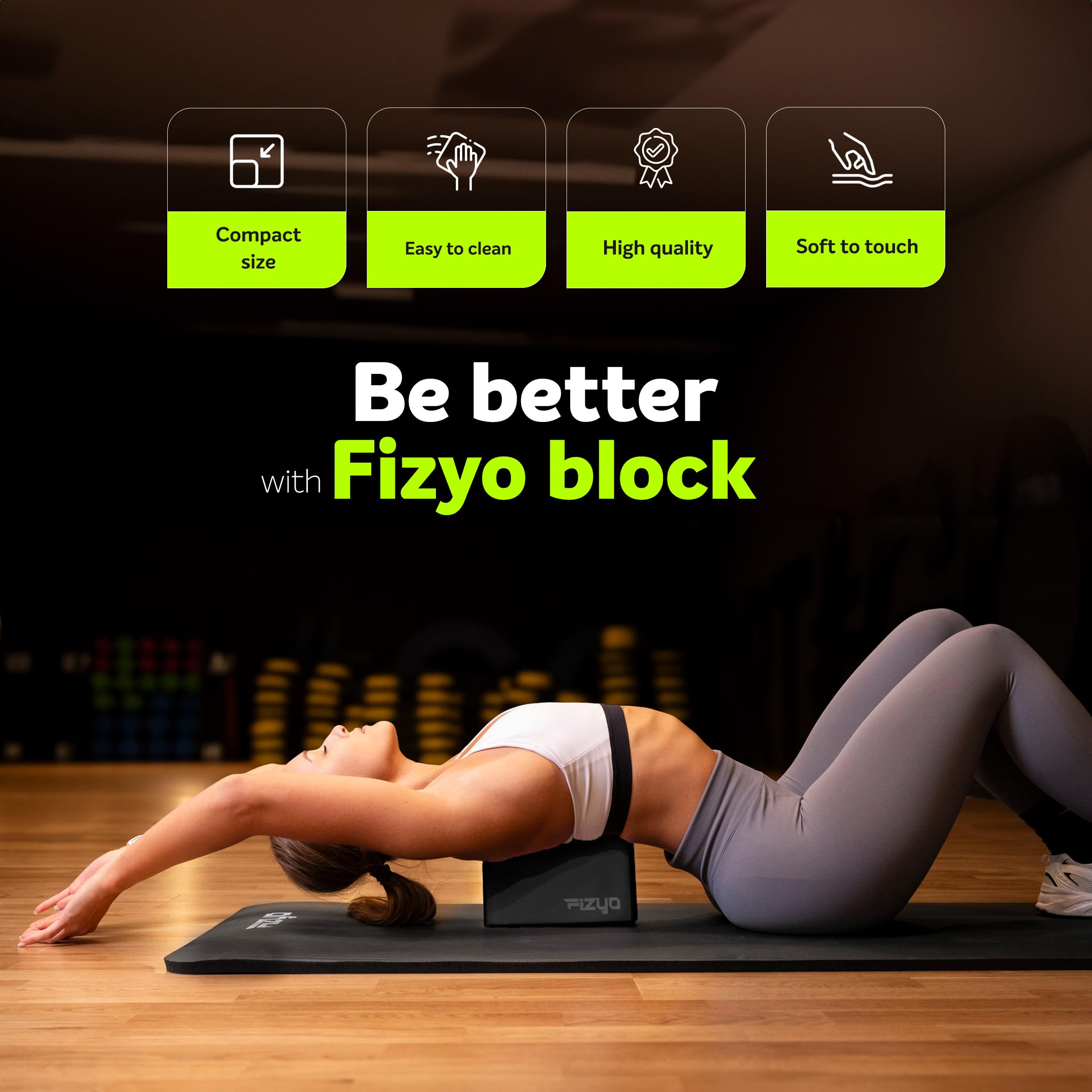 Fizyo Bloc de yoga antidérapant en mousse EVA - Cube pour yoga, Pilates, étirement, méditation, fitness, étirement, haute qualité pour débutants et avancés 23x7x15 cm