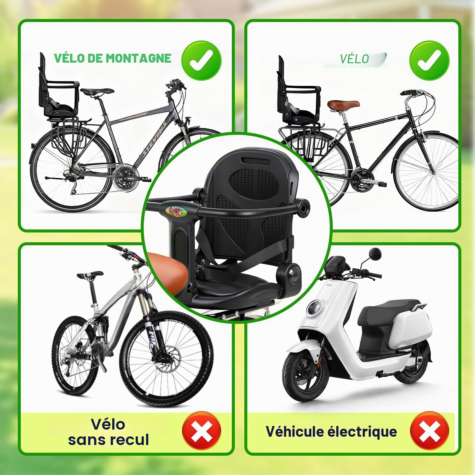 auvstar Siege Velo Enfant Arriere avec Dossier, Barrières de Sécurité et Repose Pieds pour Enfants 5 Ans+