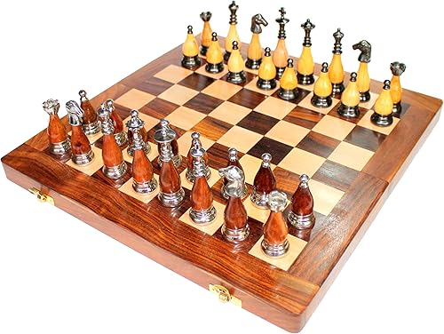 Miniatura 1 de StonKraft 14 x 14 juego de tablero de ajedrez plegable de madera coleccionable + piezas de figuras de Staunton de latón