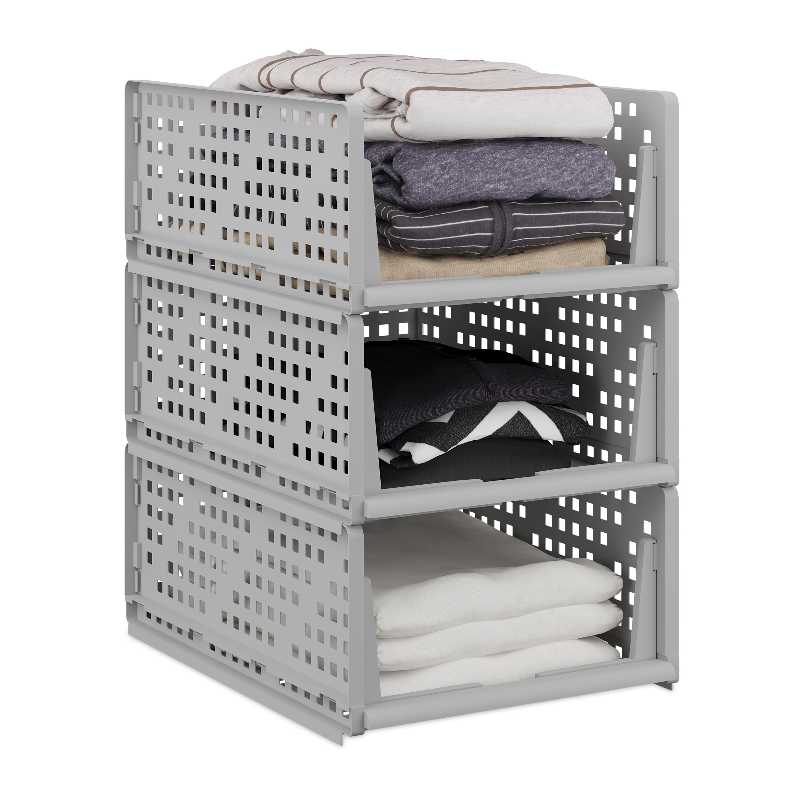 Relaxdays Organizadores de Armario, Set de 3, Cajas Almacenaje Apilables, Extraíbles, Cajones 18 x 33,​5 x 43,​5 cm, Gris