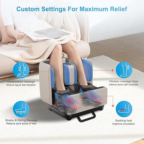 Miniatura 4 de COMFIER Masajeador de pies Shiatsu 2 en 1 y descanso de pies, masajeador de pies y pantorrillas con control de aplicación, almohadilla térmica para
