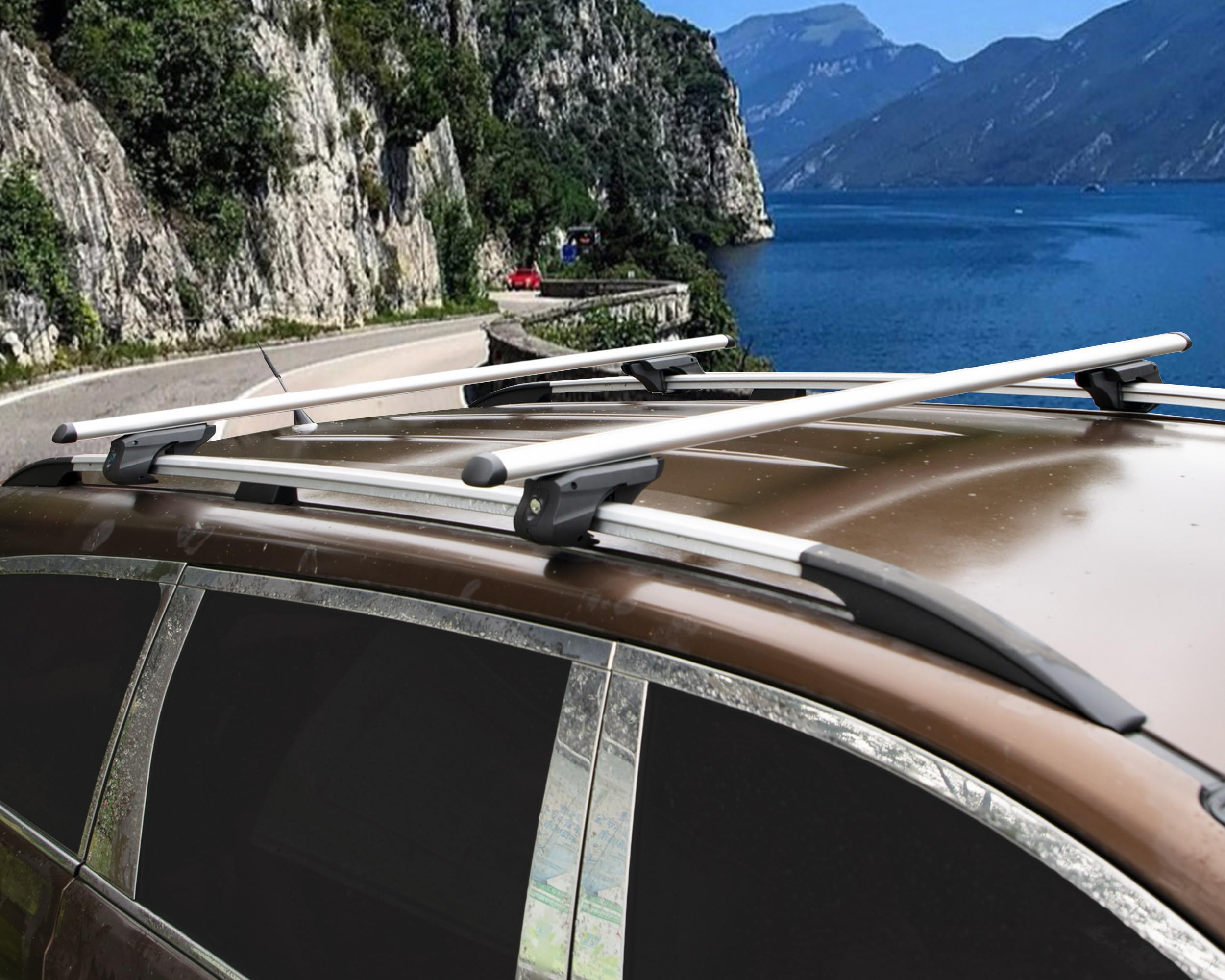 Auto Accessori Lupex - Barre portapacchi portatutto universali da 135 cm per tettuccio auto, con serratura antifurto, per binari rialzati larghezza fino a 120cm - Conf da 2 pezzi, Grigio - 4