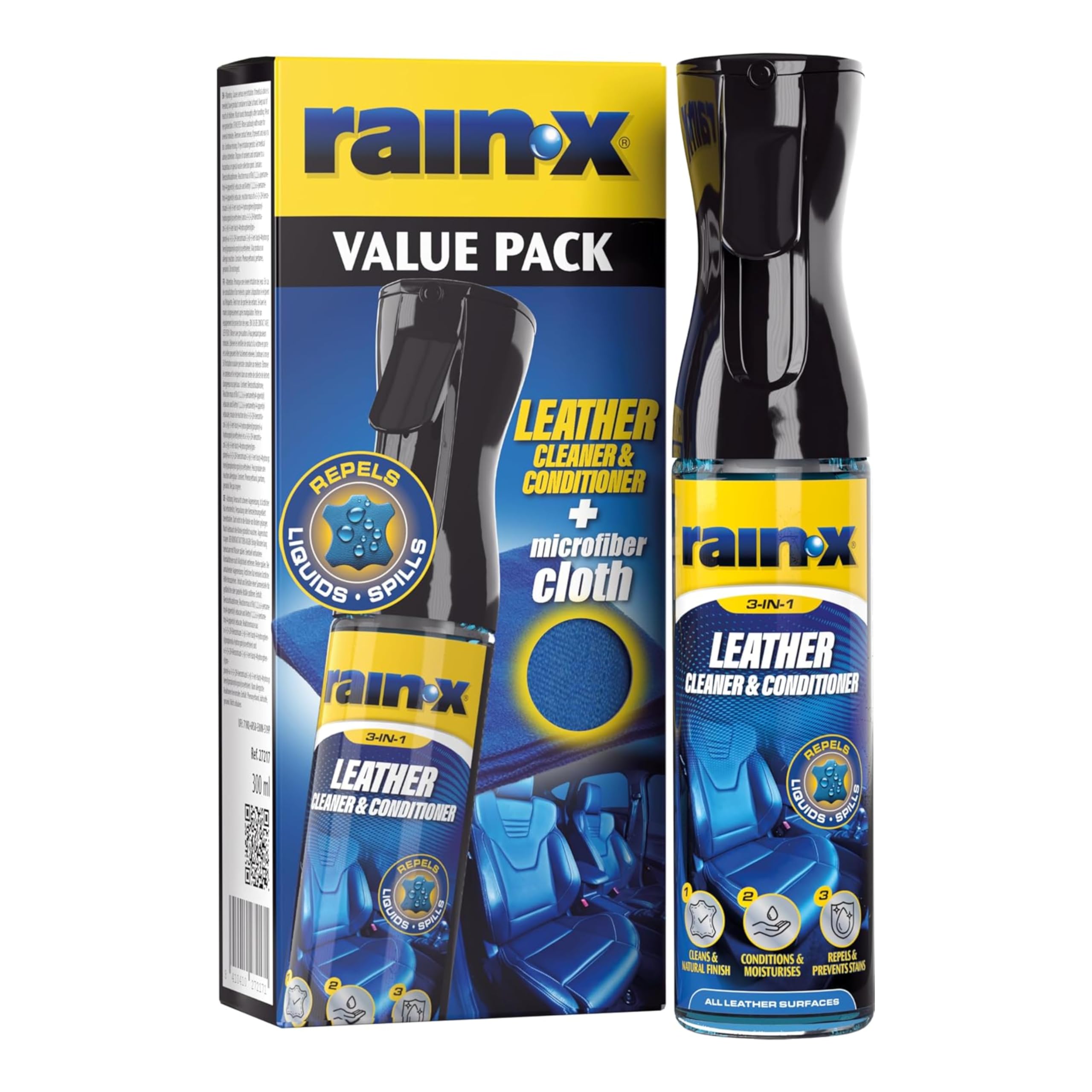 Rain-X Leather Cleaner and Conditioner - Cleans, Nourishes & Protects Against Stains | Repellent, Natural Finish & UV Protection + Microfiber Cloth – 300 ml