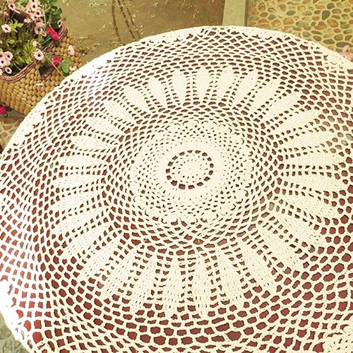 Miniatura 4 de Damanni Mantel de encaje hecho a mano de algodón hecho a mano, redondo, blanco, 39 pulgadas
