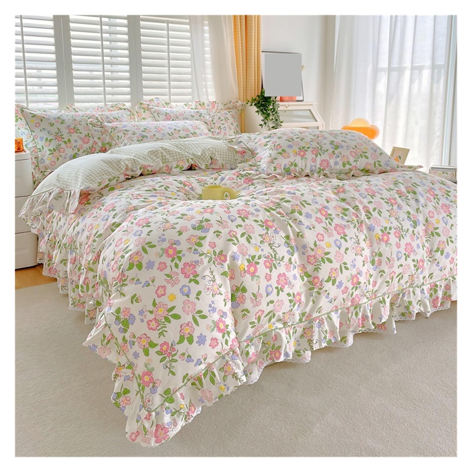 GCYEIDMA Ruffle Duvet Cover 1pc Ruffles Duvet Cover Pure Cotton Comforter Floral Style Bed Covers housse de couette Quilt (No Pillowcase)(Color 7,Single 150x200cm 1pc)