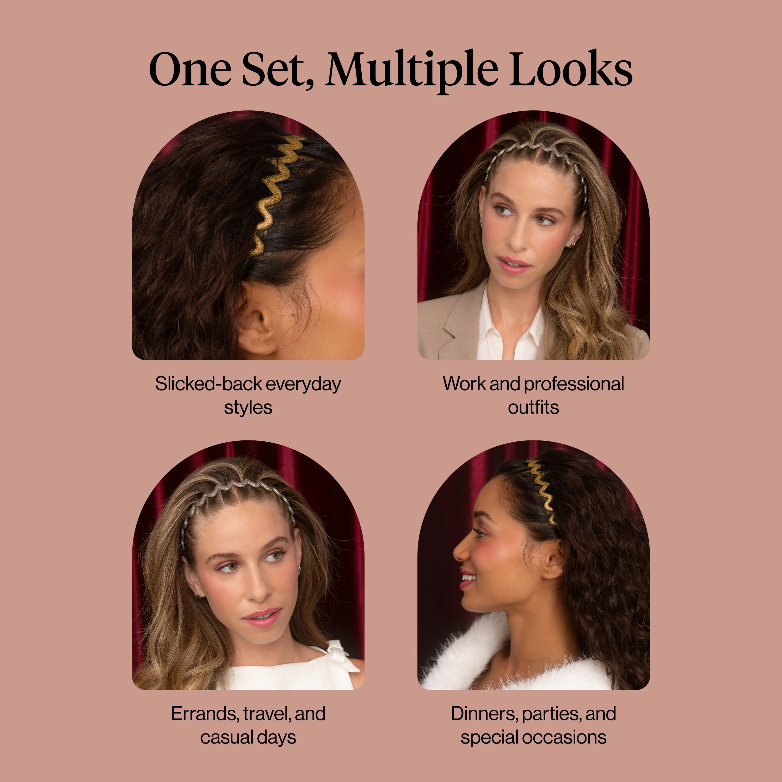 Kitsch Zig Zag Headbands for Women - Gold & Silver - 2 pcs view 6