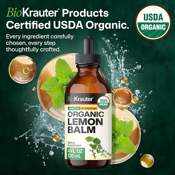 USDA Organic Lemon Balm Tincture for Sleep, Mood & Calm Support - 4 Fl Oz