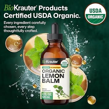 USDA Organic Lemon Balm Tincture for Sleep, Mood & Calm Support - 4 Fl Oz