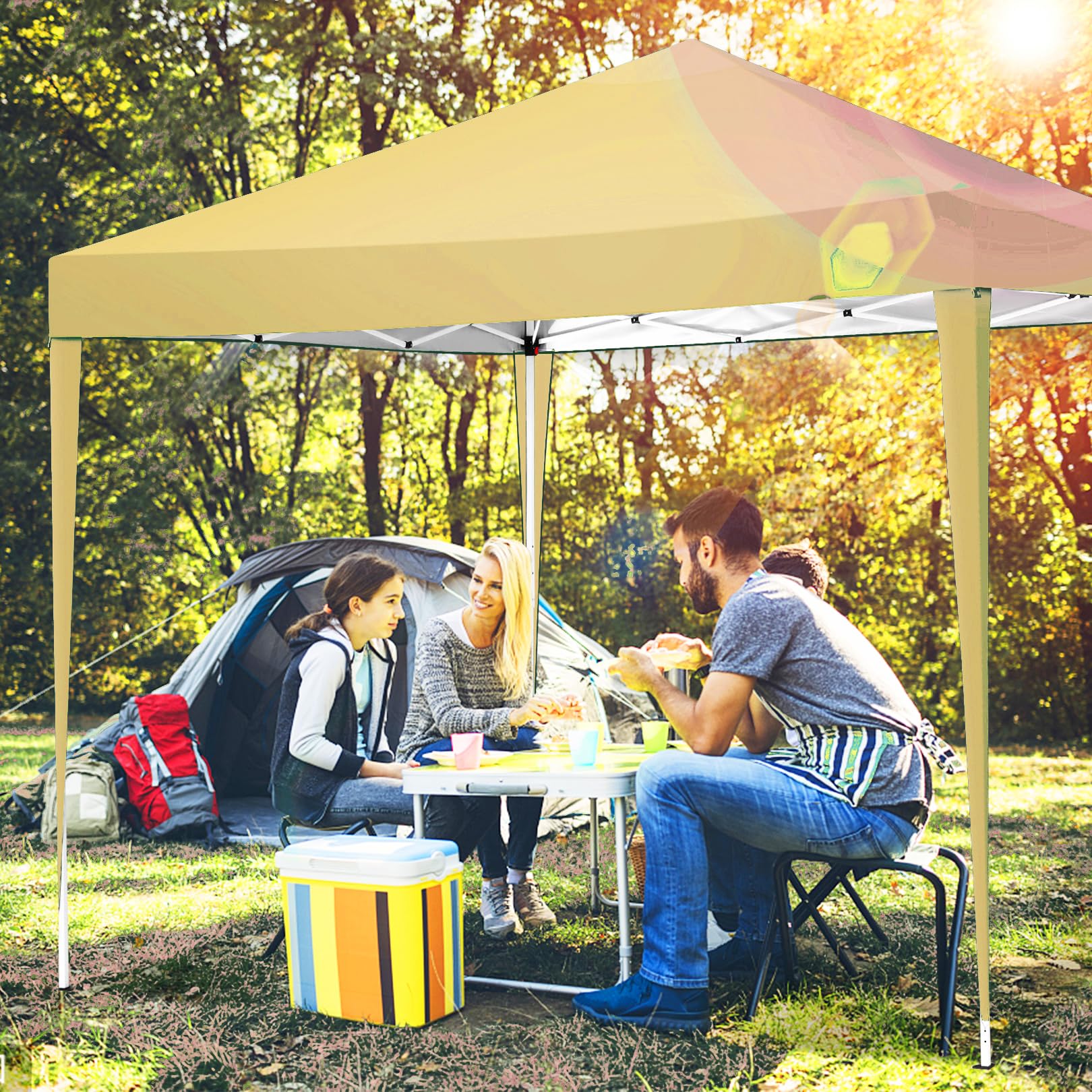 cobizi canopy 10x10 pop up canopy tent with 3 sidewalls party tents for parties weddings backyard waterproof canopy outdoor commercial canopy event tent with stakes, ropes, khaki