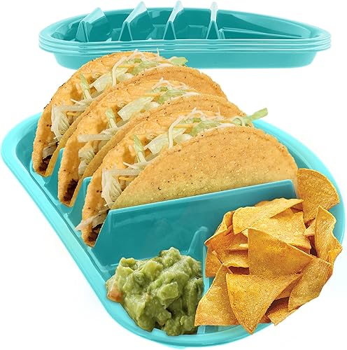 Arrow Home Products Fiesta - Plato para taco, paquete de 4, cada plato incluye 3 soportes para tacos más 2 compartimentos, plástico sin BPA, disponible en Yaxa Costa Rica