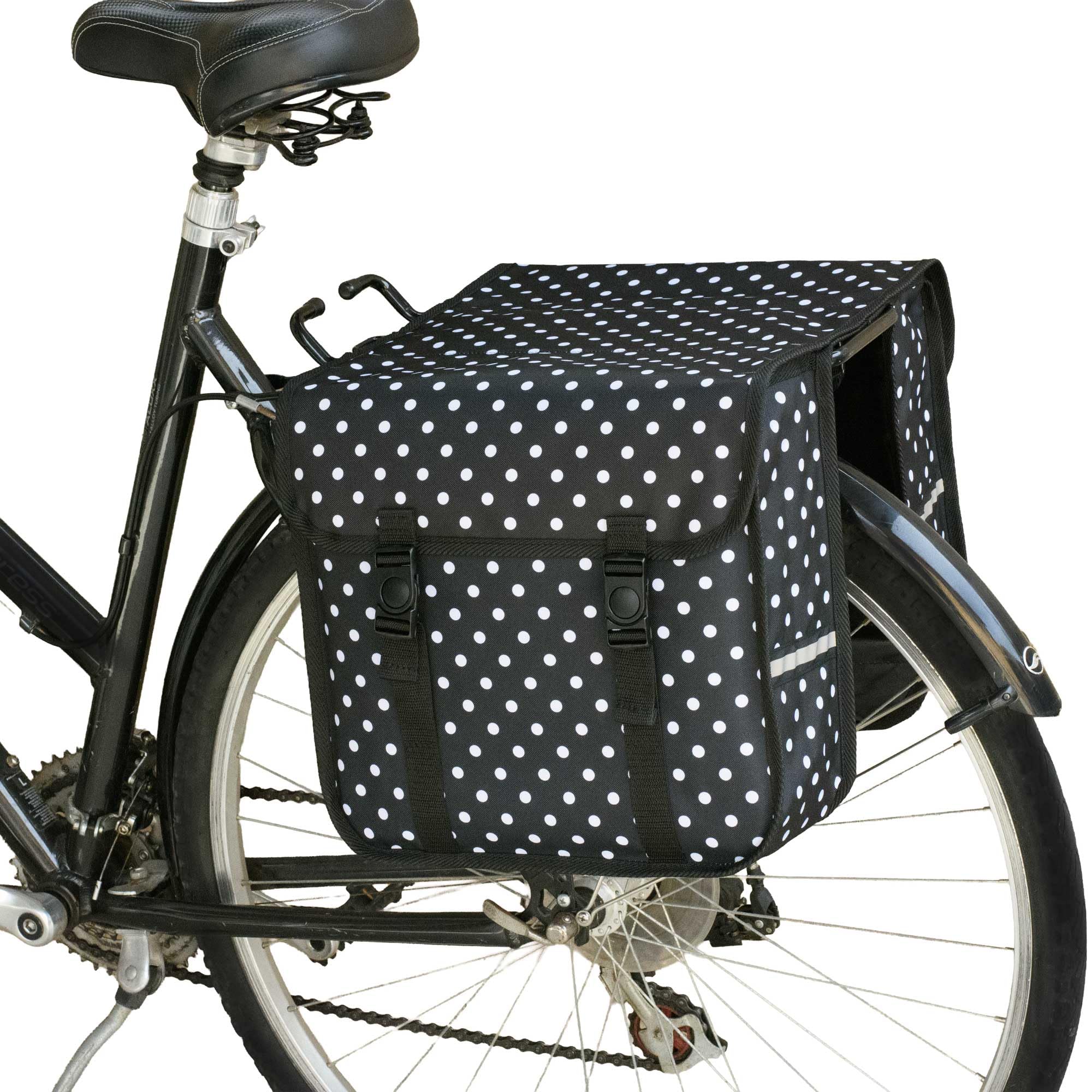 BikyBag Classic CE - Double Bicycle Panniers - 26L Water-Resistant Bike Pannier Bag for Rear Rack | Commuter & Shopping Cycling Bag (White Polka Dot) โ image 1