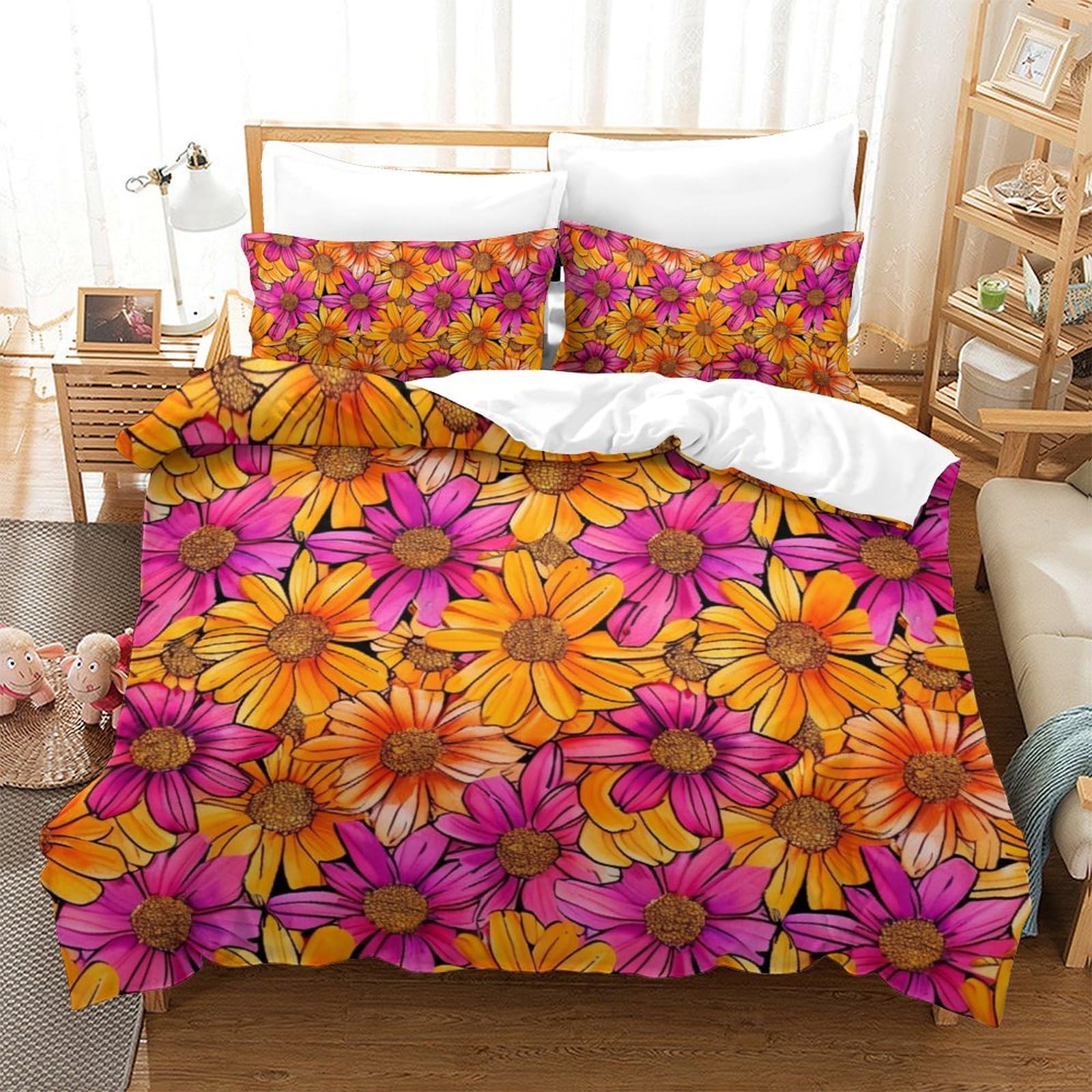 Parure de lit fleurs avec housse de couette microfine premium 200x200cm