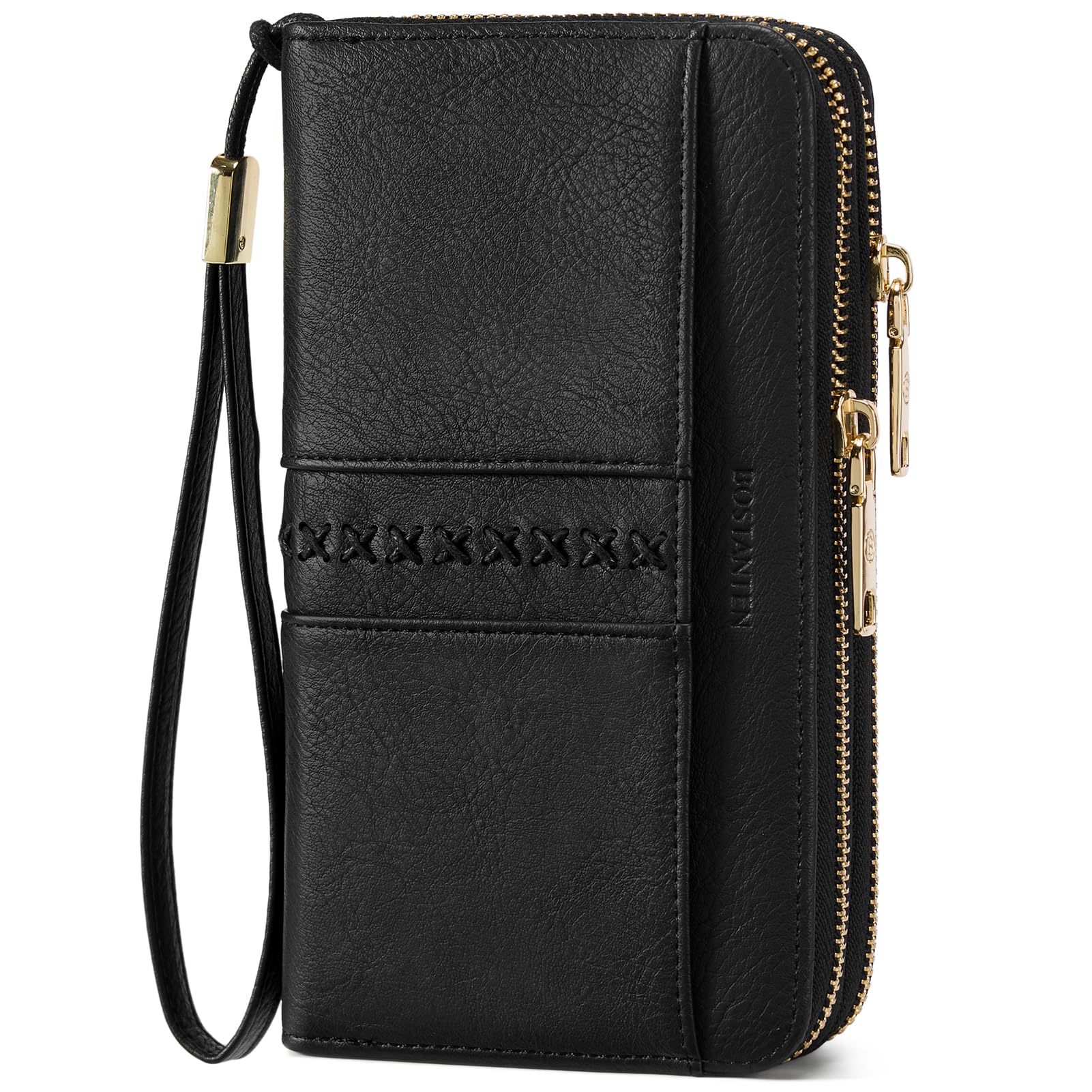 BOSTANTEN Wallets for Women Leather RFID Double Zipper Around Credit Card Holder Large Capacity Wristlet Clutch Wallet