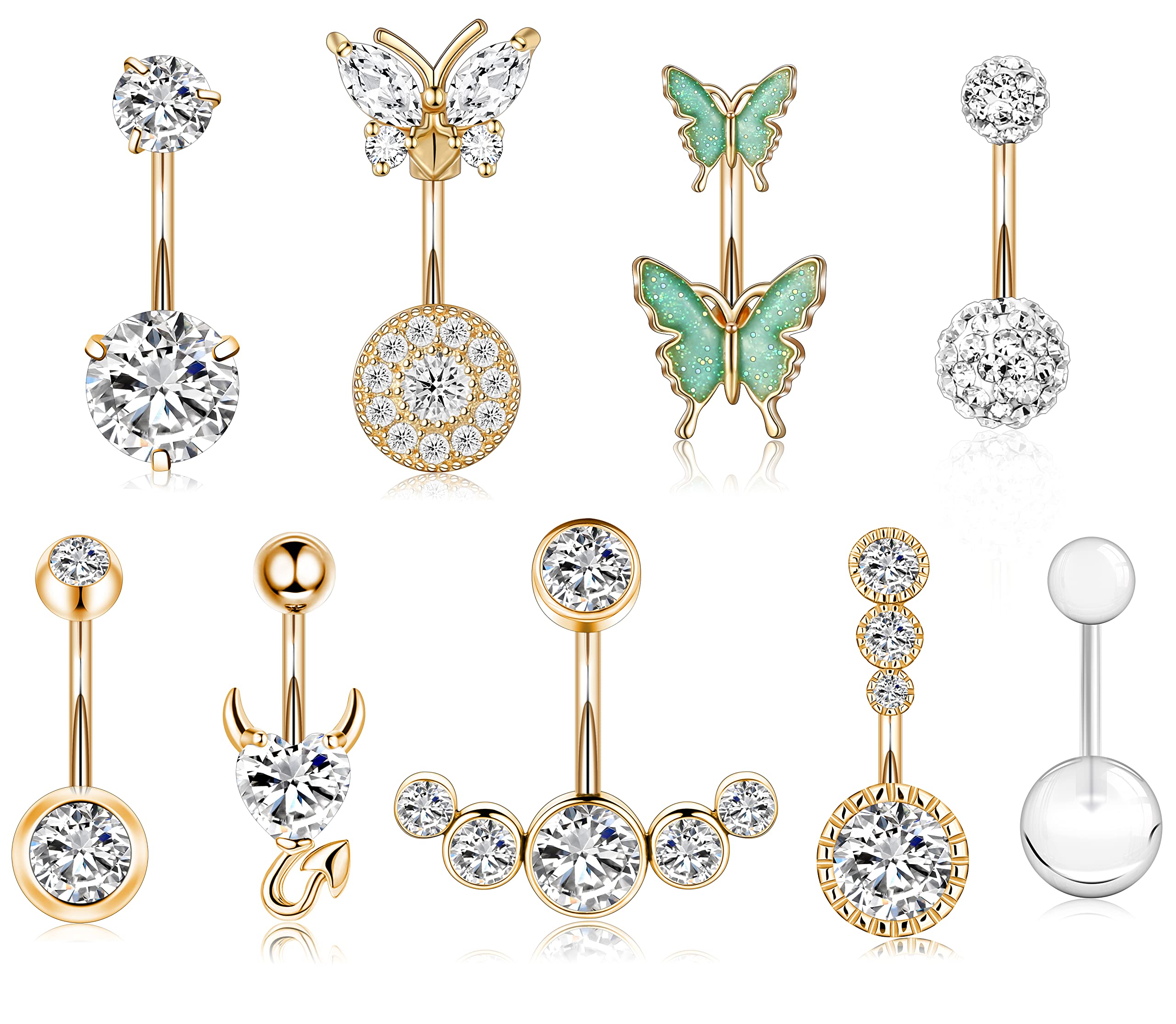 ShakalakaSurgical Steel Belly Button Ring for Women with Cute Butterfly Navel Rings Piercing Jewelry Pack