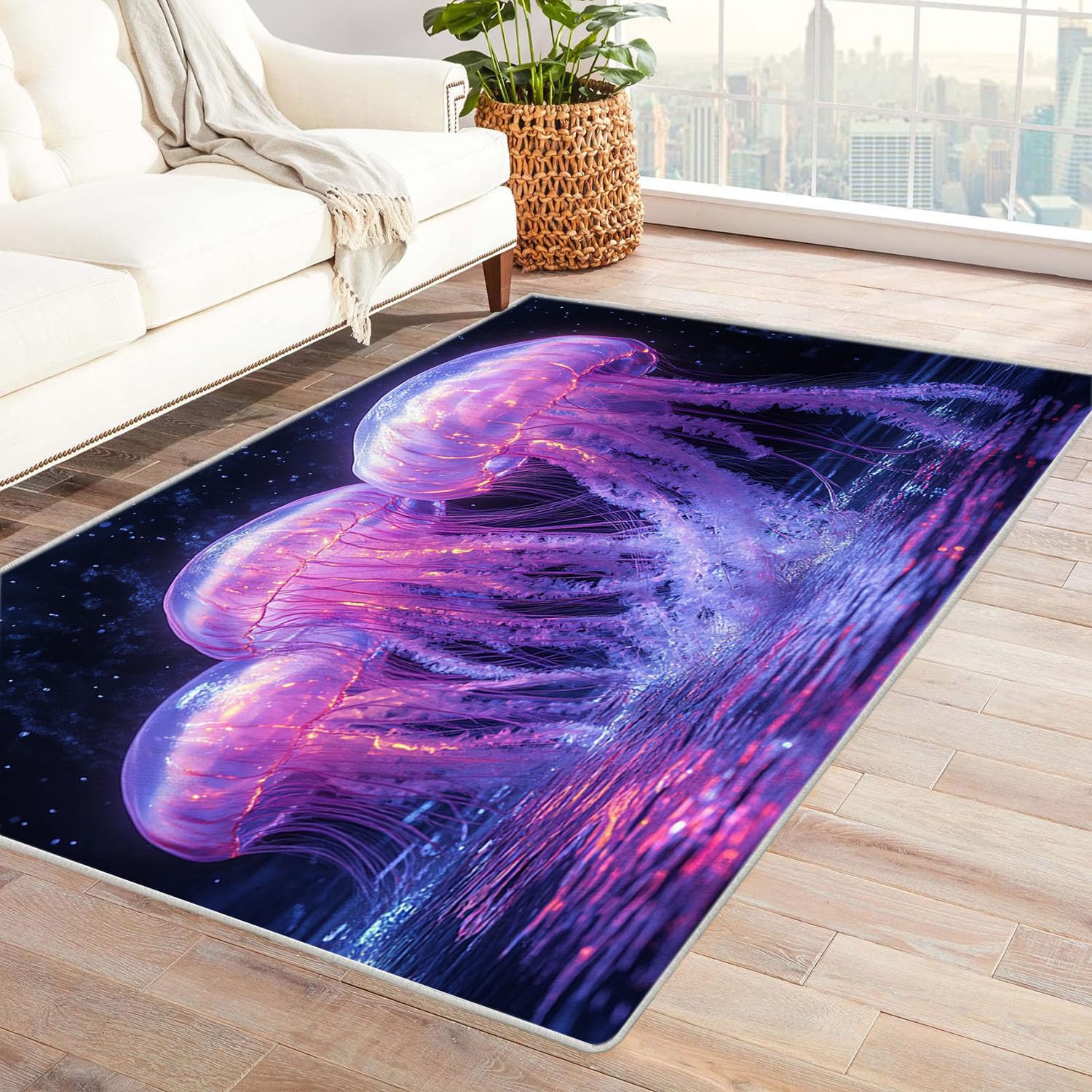 Tapis Bleu Canard Méduse Tapis Salon - Grande Taille de Poils Ras - Moquette pour Le Salon et la Chambre à Coucher - Lavable en Machine Antidérapant(Bleu 71)-120x150cm