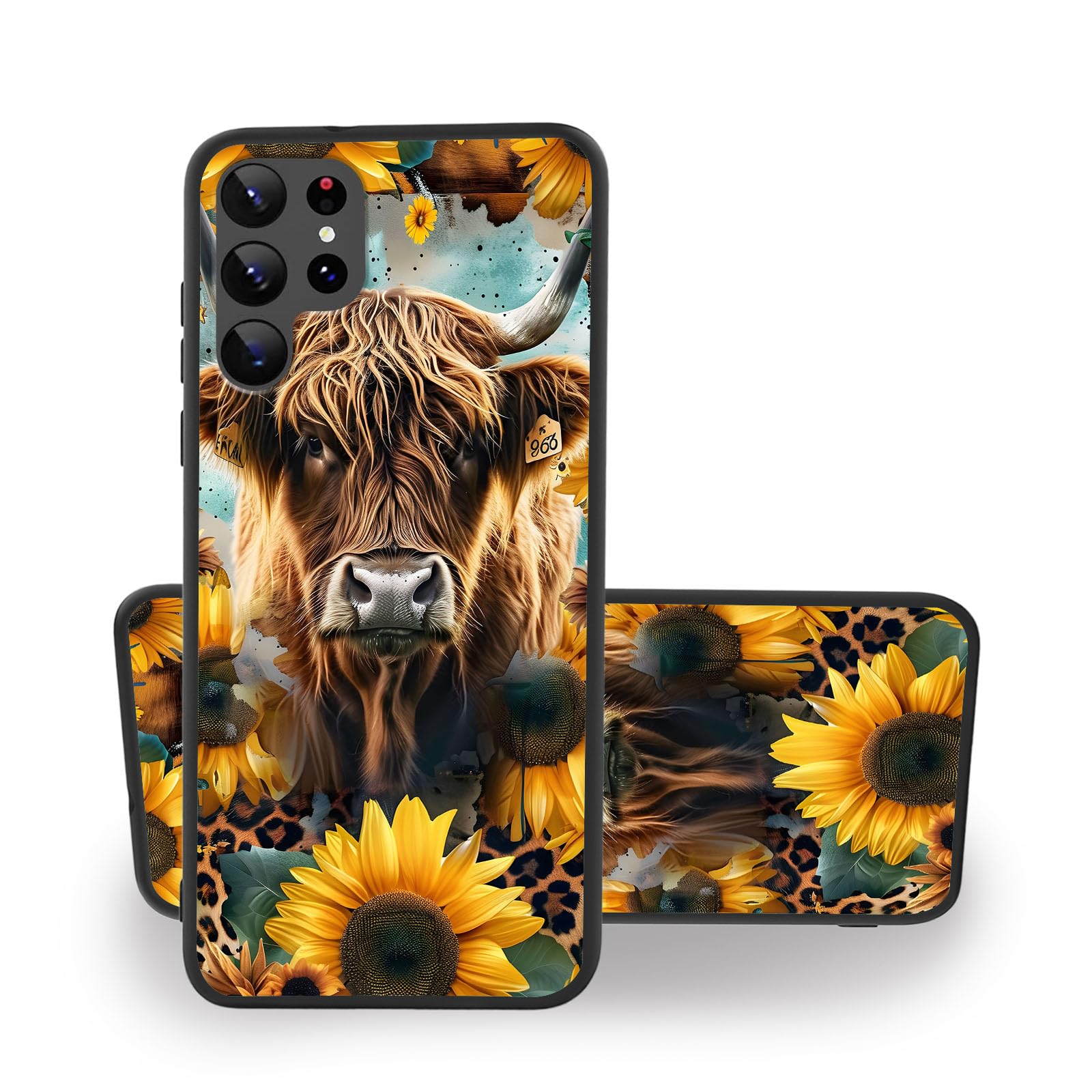 FXIANGWL Tpu Case for Samsung Galaxy S25 Ultra Case 6.8 Inch, Sunflower Highland Cow Tpu Phone Case Shockproof Grade Drop Protection, Wireless