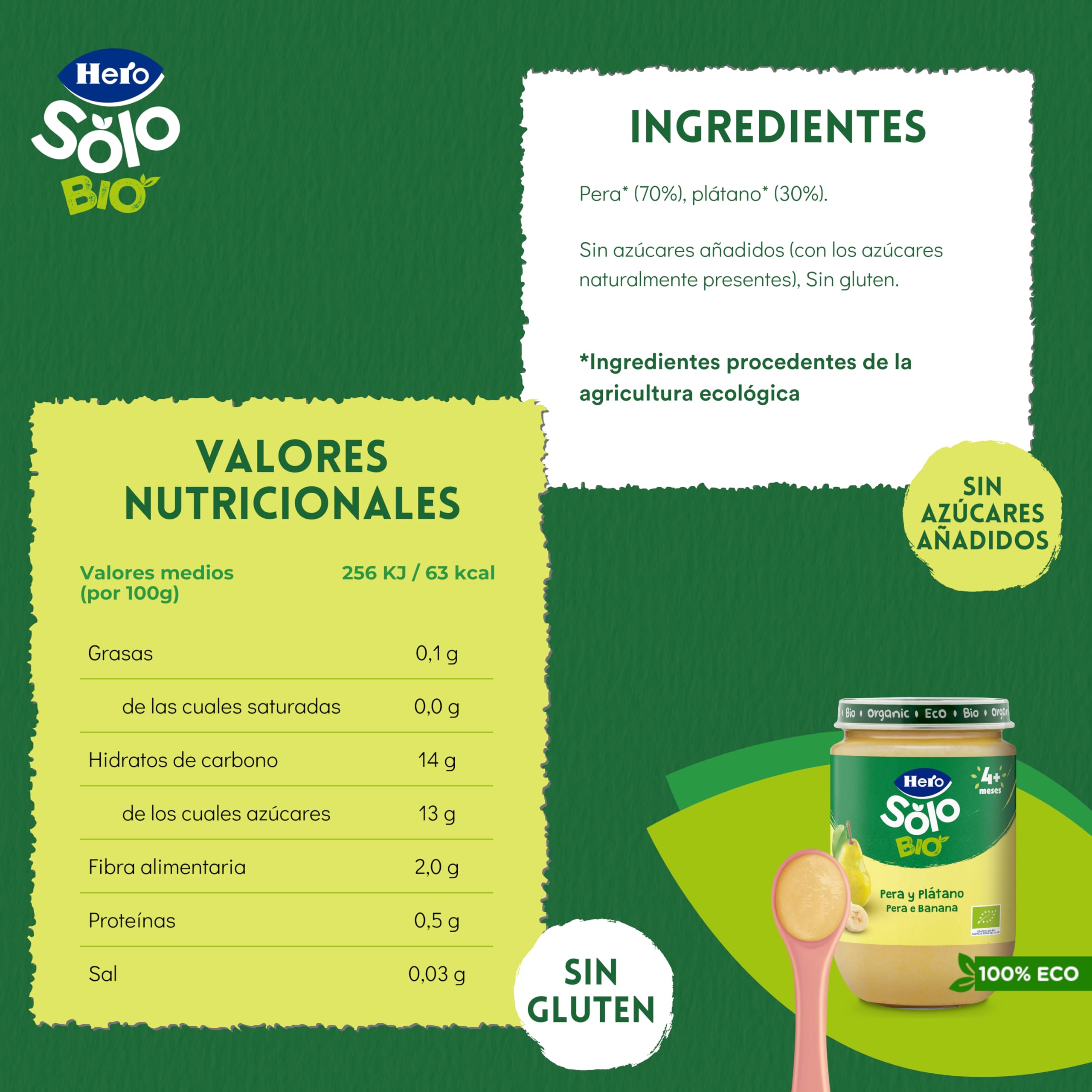 Hero Solo Tarrito de Pera y Platáno, 190g